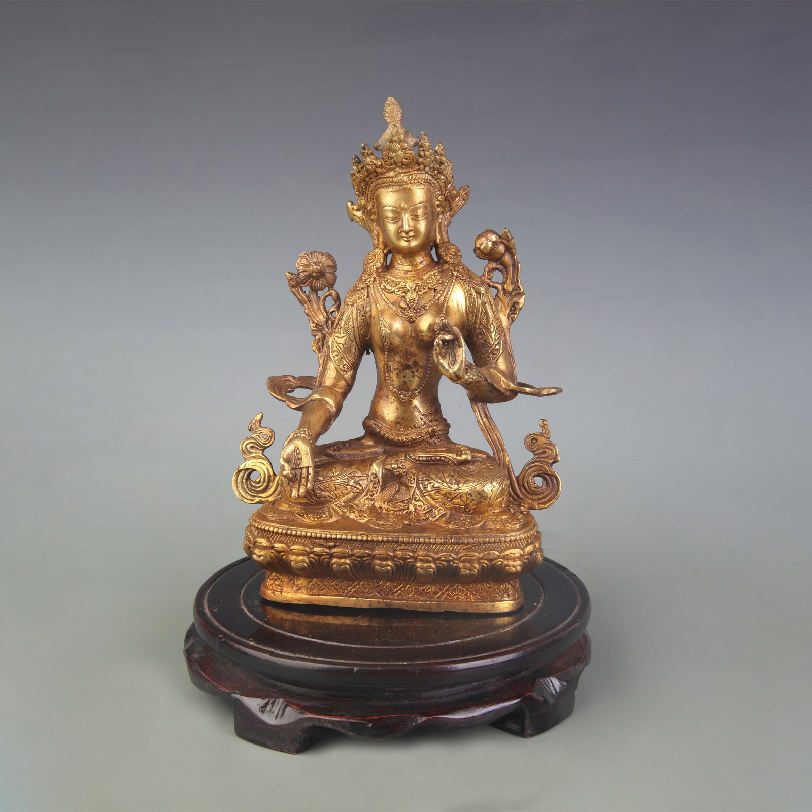 A FINE BRONZE GREEN TARA (SHYAMATARA) BUDDHA STATUE (1 of 5)