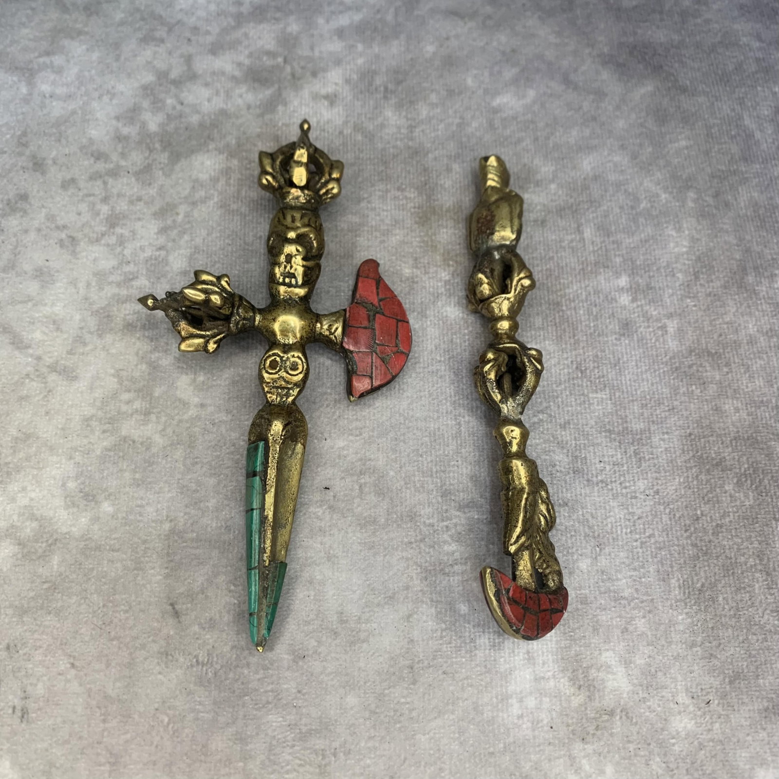 GROUP OF TWO CLOISONNE ENAMEL BRONZE TIBETAN OBJECT: 20th Century; High: 5.5 inch; High: 5.0 inch;