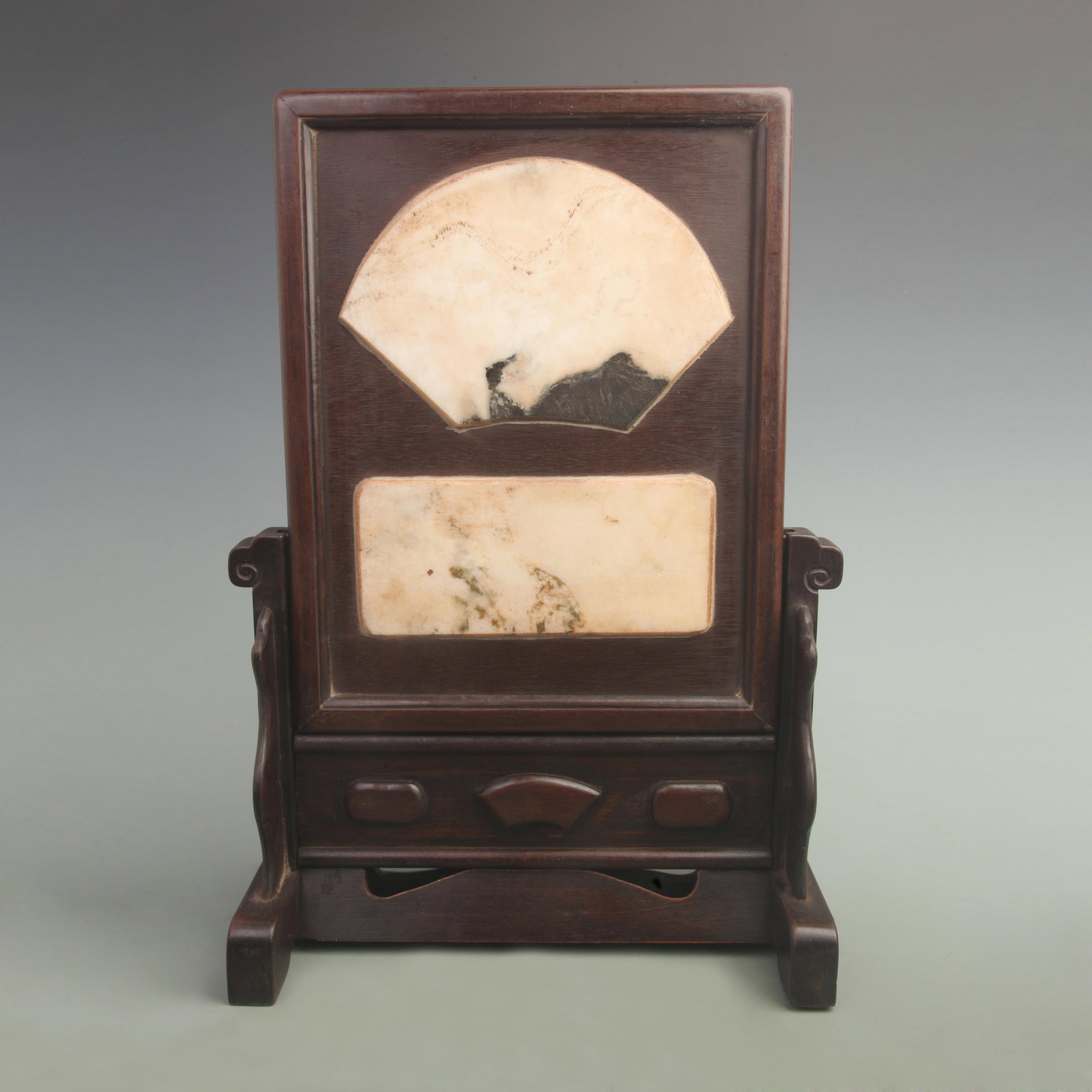 RARE REDWOOD WITH MARBLE TABLE SCREEN: Qing Dynasty; High: 19.4 inch; Width: 13 inch;