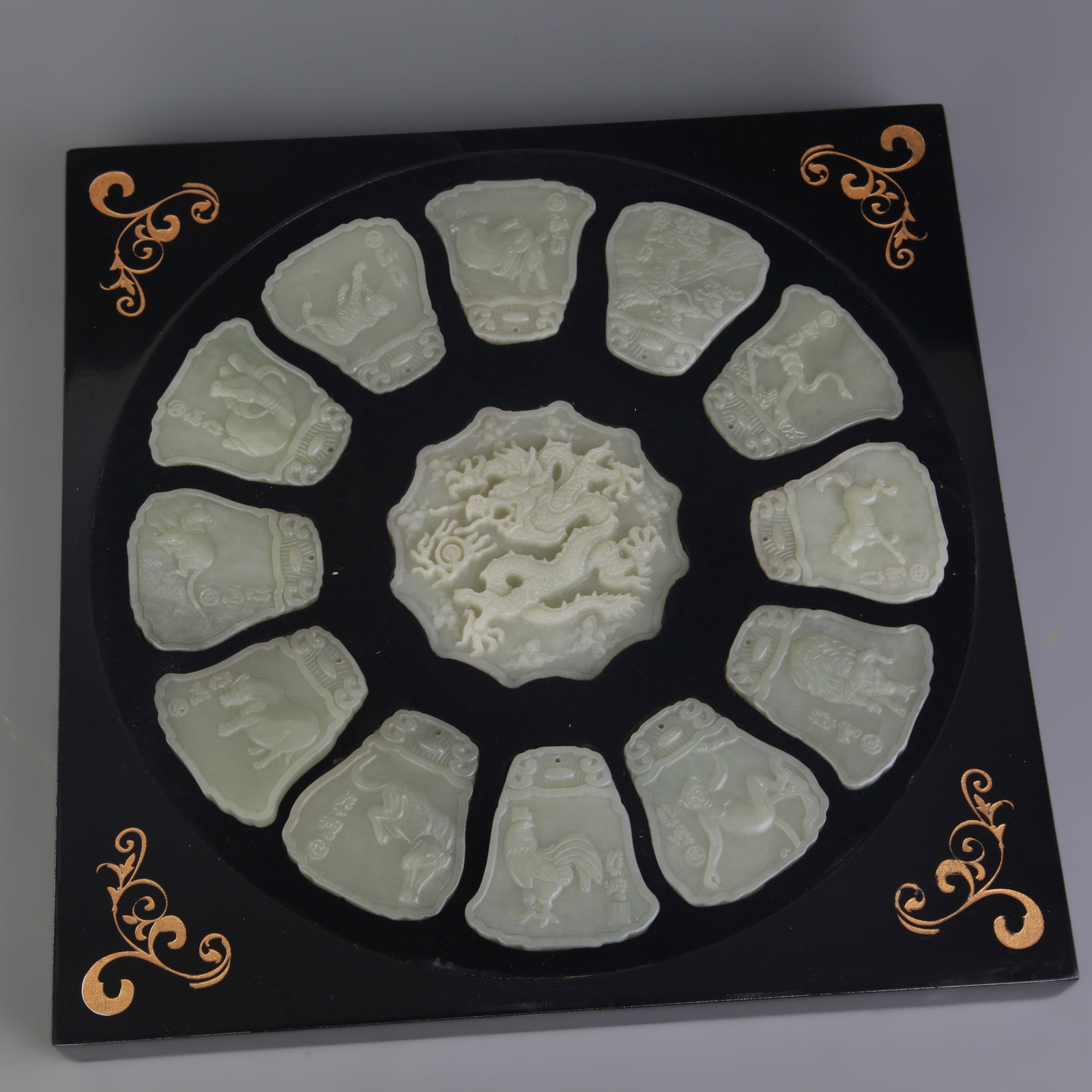 RARE SET OF HETIAN HAND CARVED TWELVE ZODIAC ANIMAL JADE: Qing Dynasty; Width: 1.7 inch; Long: 2.0 inch