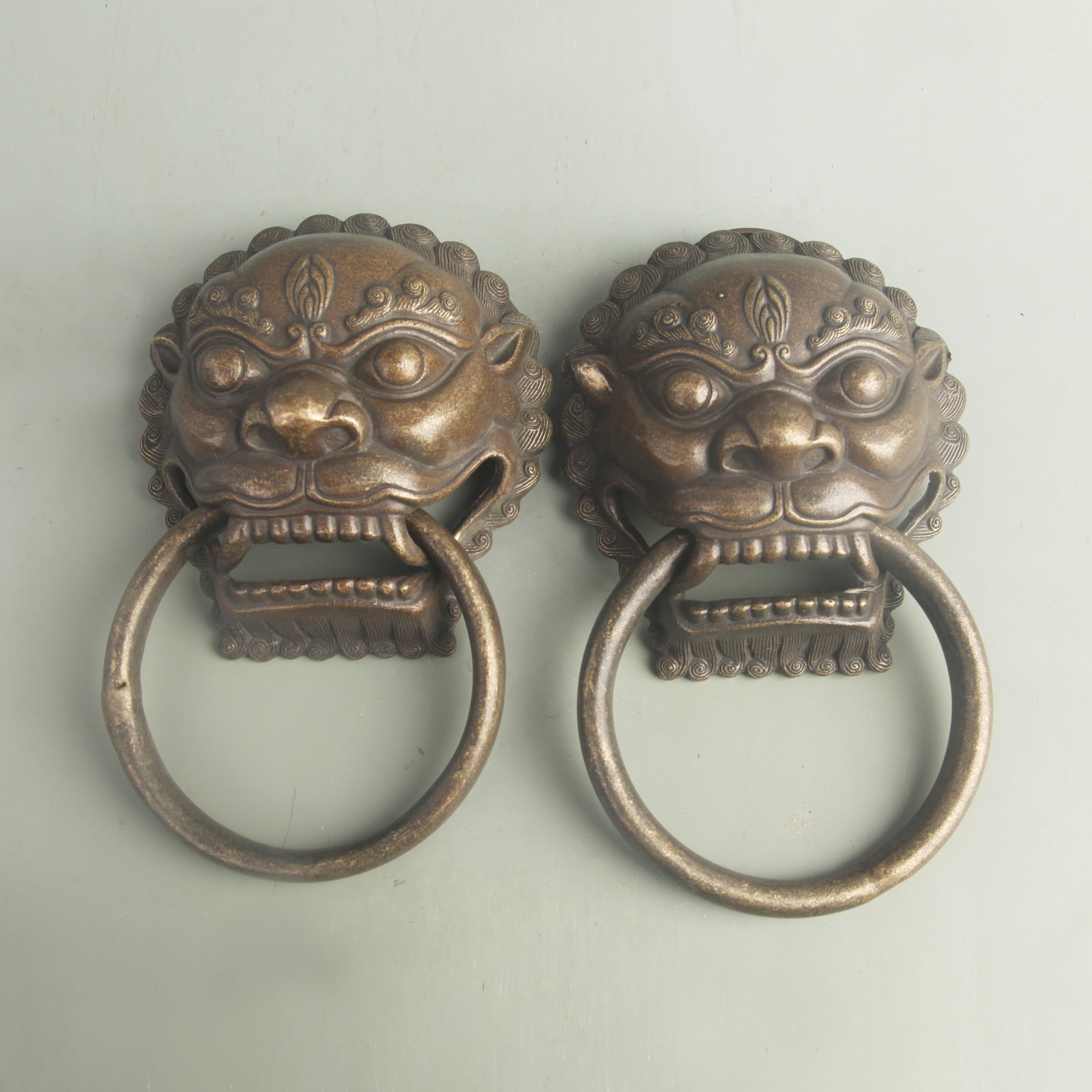 PAIR OF BRONZE DOOR RING FITTING: Qing Dynasty; Long: 6.90 inch;