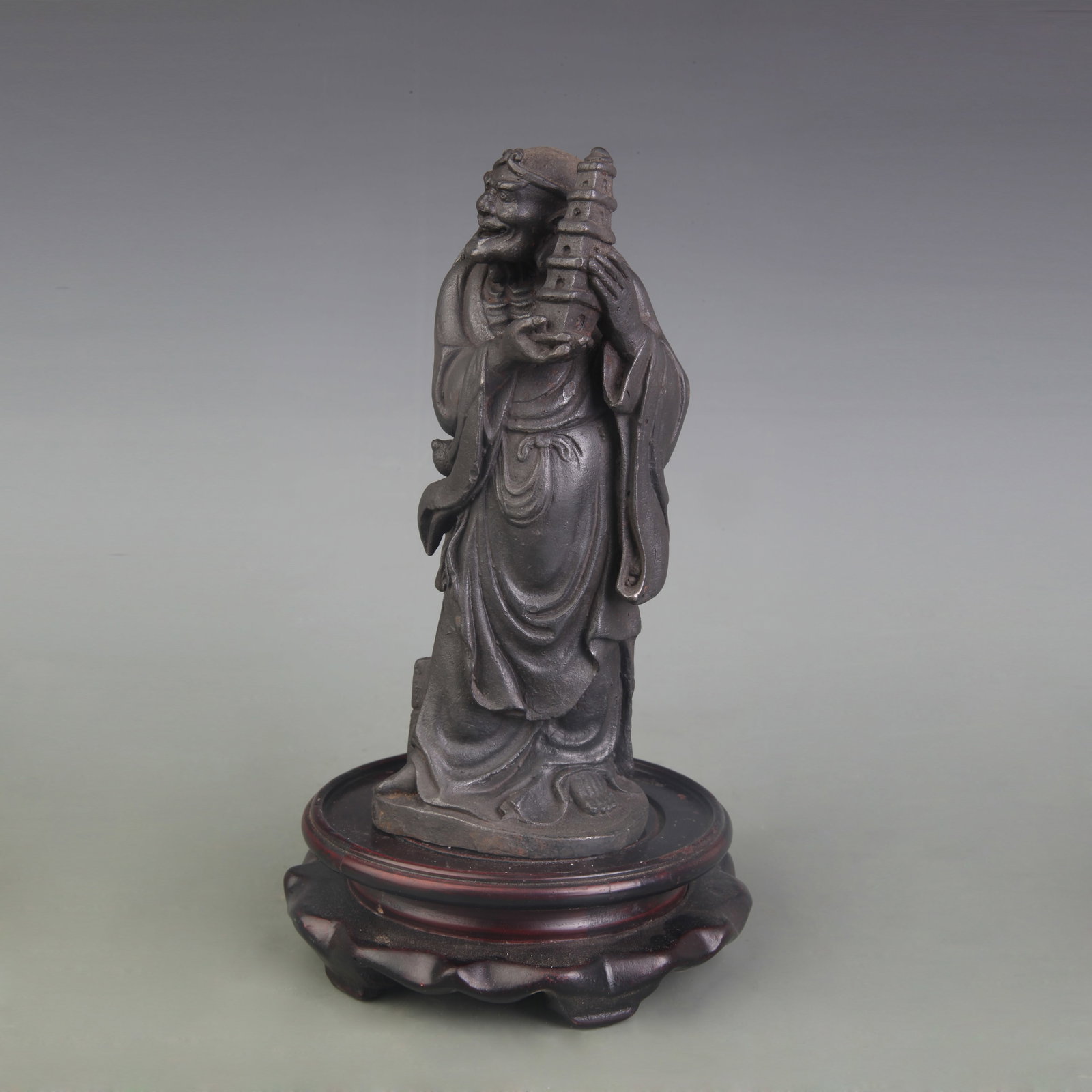 A FINE CAST IRON ARHAT FIGURE: Qing Dynasty; Width: 3.0 inch; High: 6.8 inch