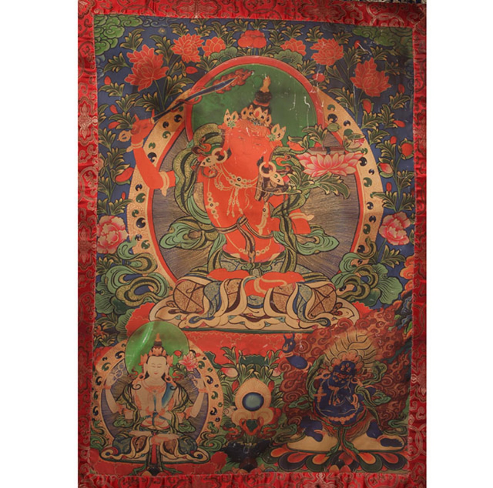 A FINE TIBETAN BUDDHISM RED GANAPATI THANGKA: 20th Century; High: 34.5 inch; Width: 24.0 inch;