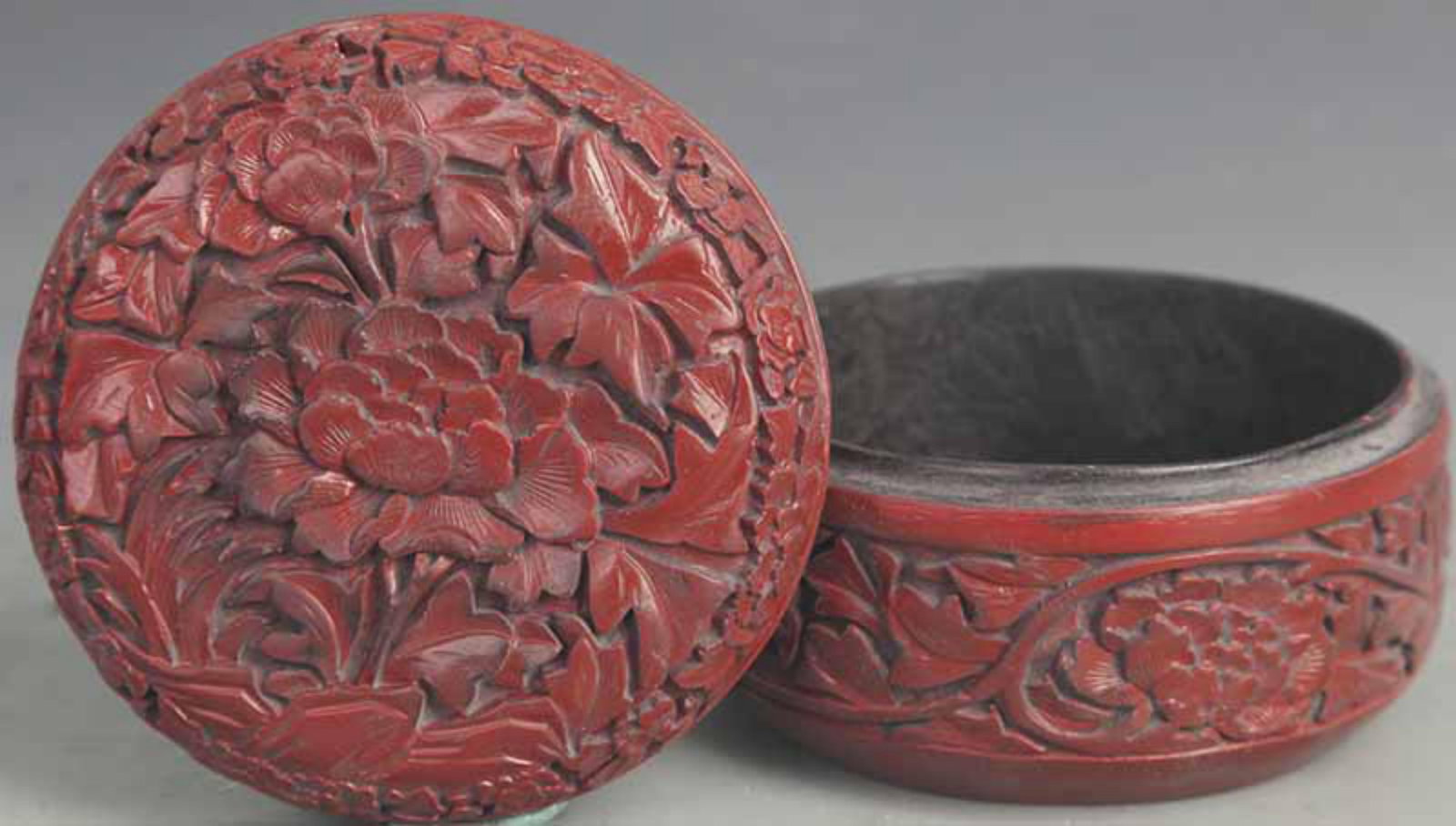 RED CARVED LACQUER FLOWER PATTERN BOX - 2