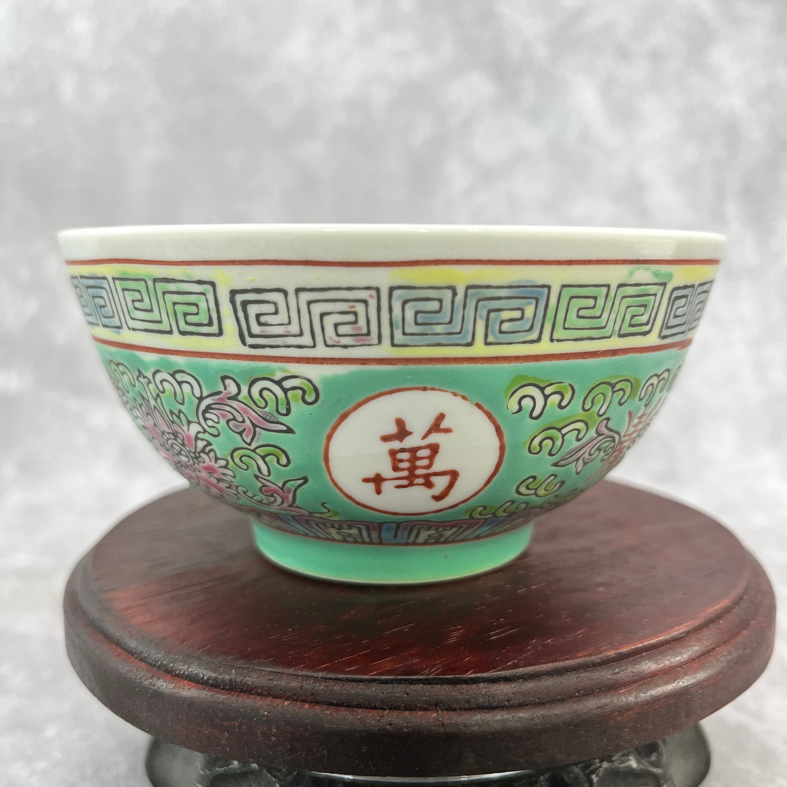 FAMILLE ROSE LONGEVITY PATTERN PORCELAIN BOWL: 19th Century; High: 2.3 inch; Diameter: 4.5 inch;