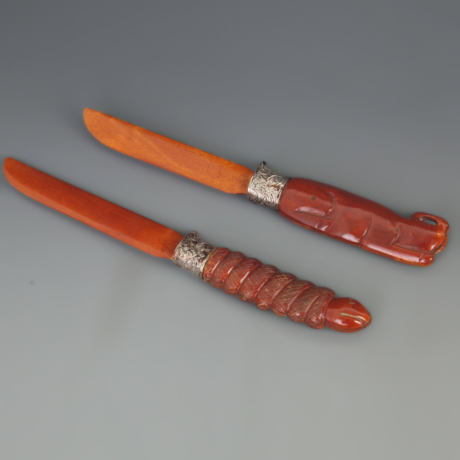 SET OF YAK BONE SCHOLAR’S DESK TOOLS WITH PAPER KNIFE: 20th Century; High: 8.50 inch to 9.00 inch; Width: 1.00 inch;