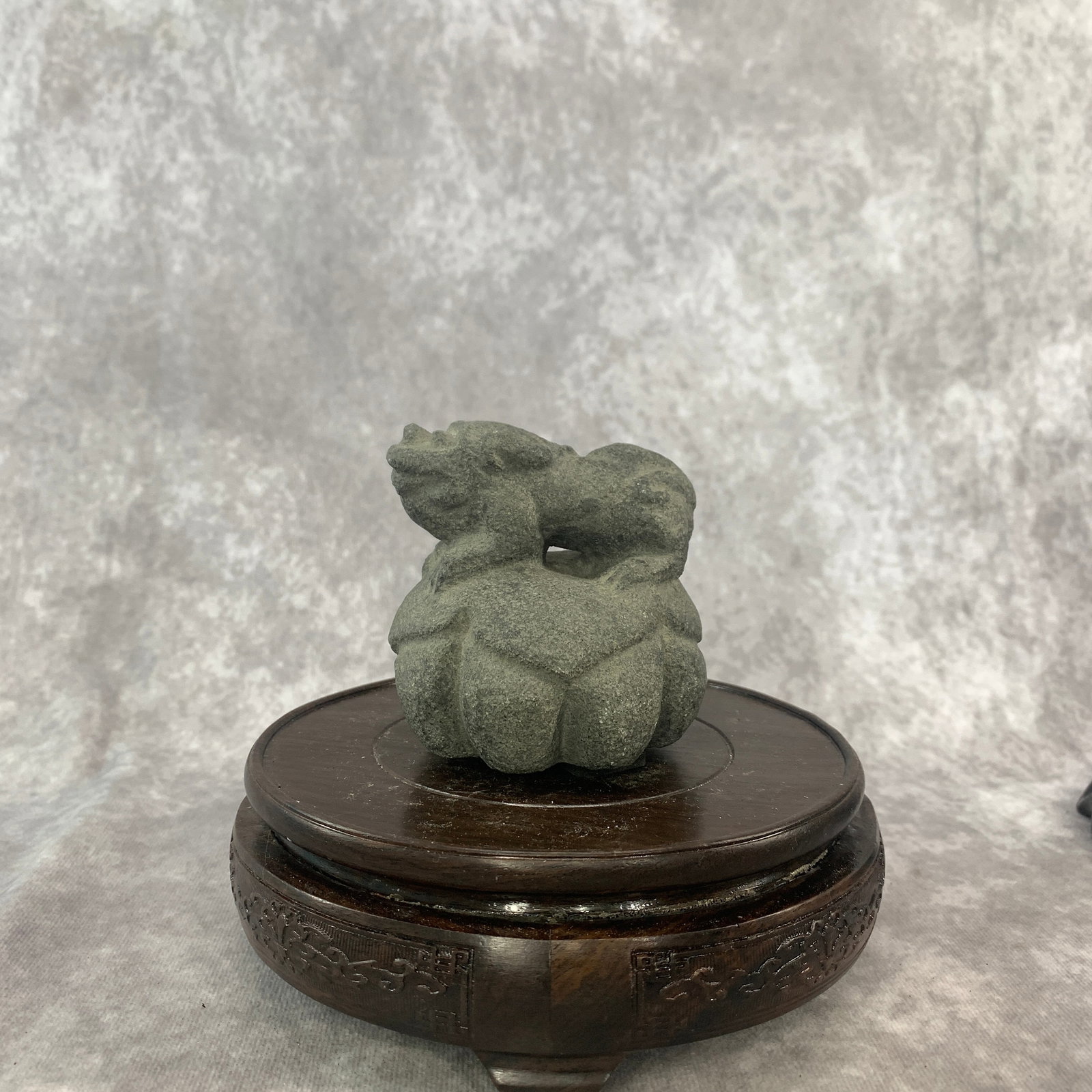 A FINE OLD CHINESE STONE CARVING STONE WEIGHT: 19th Century; High: 3.4 inch; Diameter: 3.13 inch;