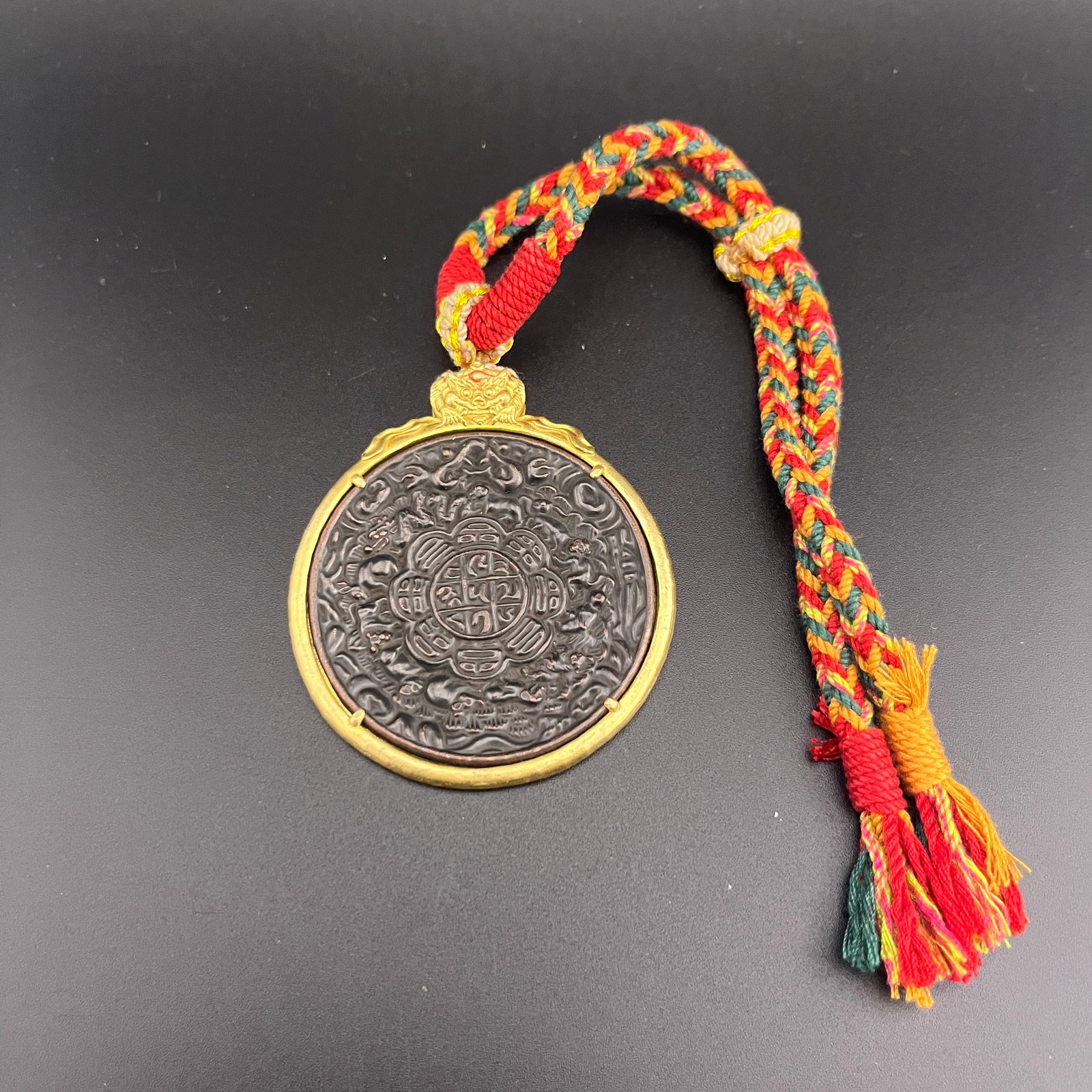 TIBETAN SIPAHO AMULET, NINE-PALACE BAGUA TALISMAN: Modern; Long: 2.4 inch; Width:2.1 inch; Woodbase for picture and display only