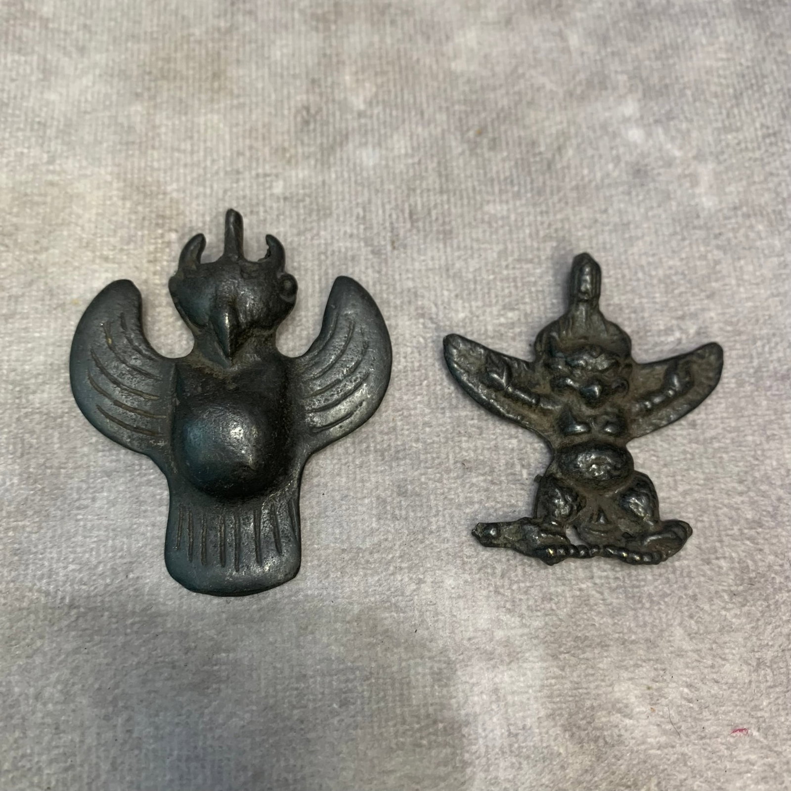 SET OF 2 TIBETAN BUDDHIST BRONZE RITUAL OBJECTS: Modern; High: 2.3 inch; Width: 1.9 inch; High: 1.9 inch; Width: 1.7 inch; Woodbase for picture and display only