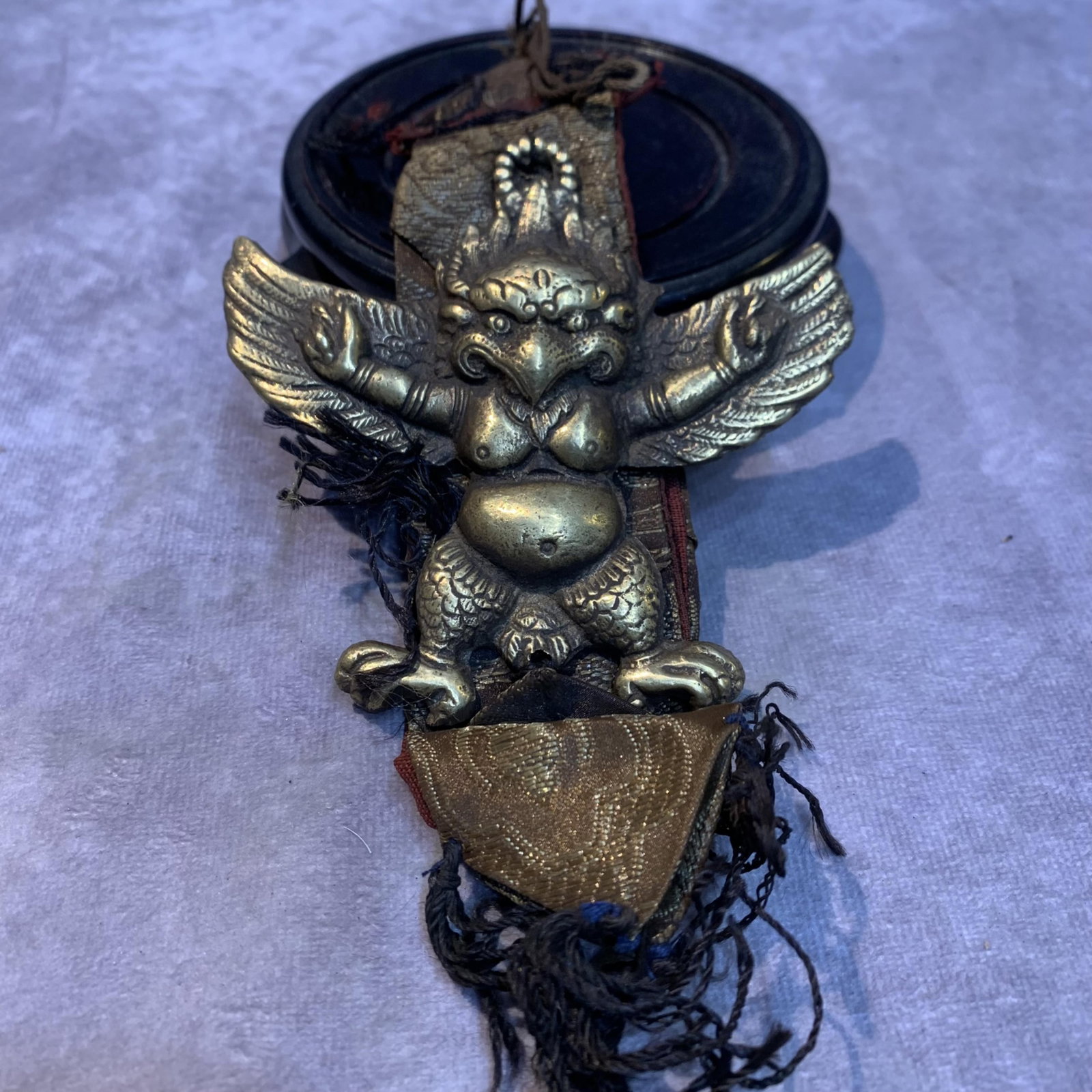 A FINE TIBETAN BUDDHIST STATUE OF A GARUDA PENDANT: Qing Dynasty; High: 8.0 inch; Width: 3.9 inch; Woodbase for picture and display only