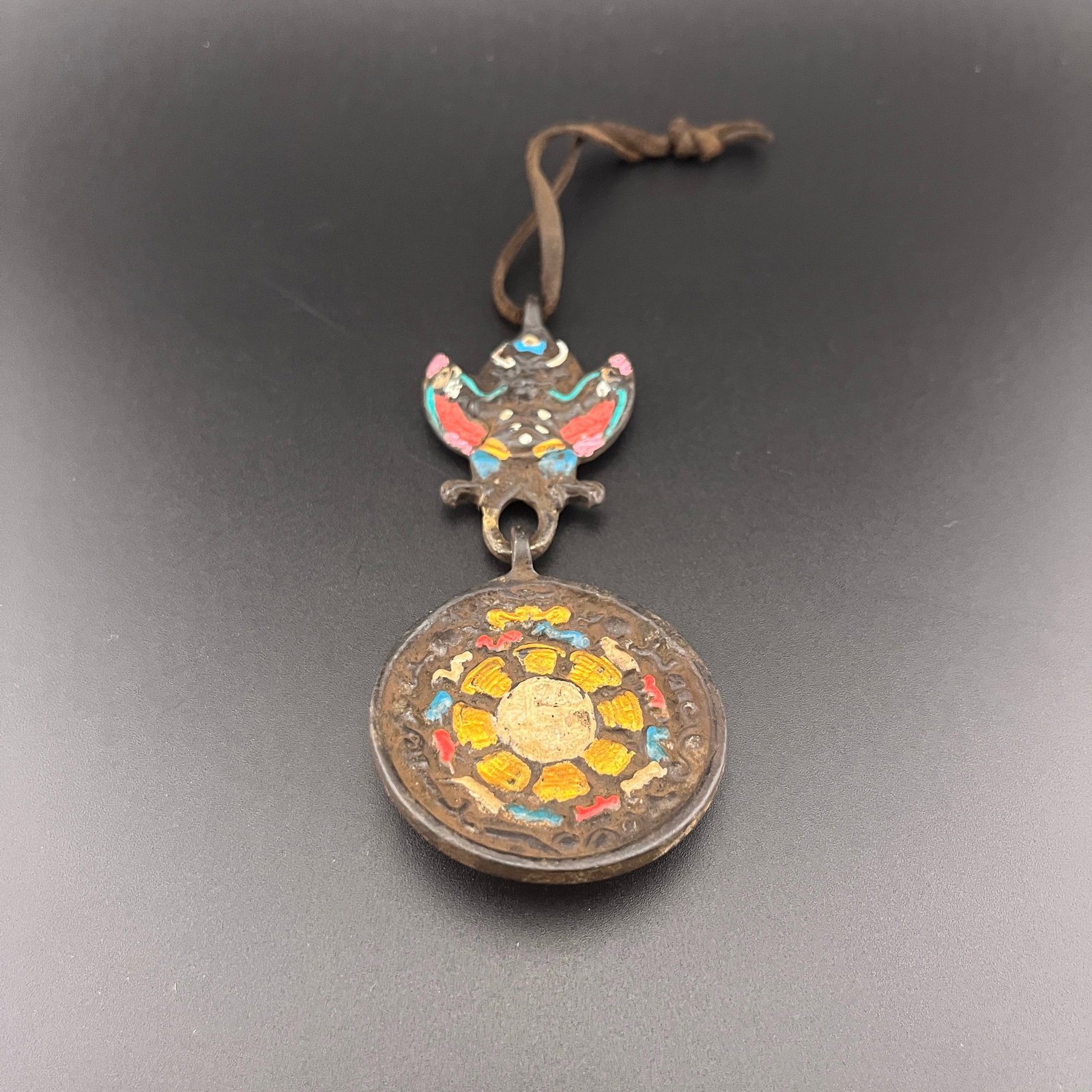 TIBETAN SIPAHO AMULET, NINE-PALACE BAGUA TALISMAN: Modern; Long: 4.2 inch; Width:1.9 inch; Woodbase for picture and display only