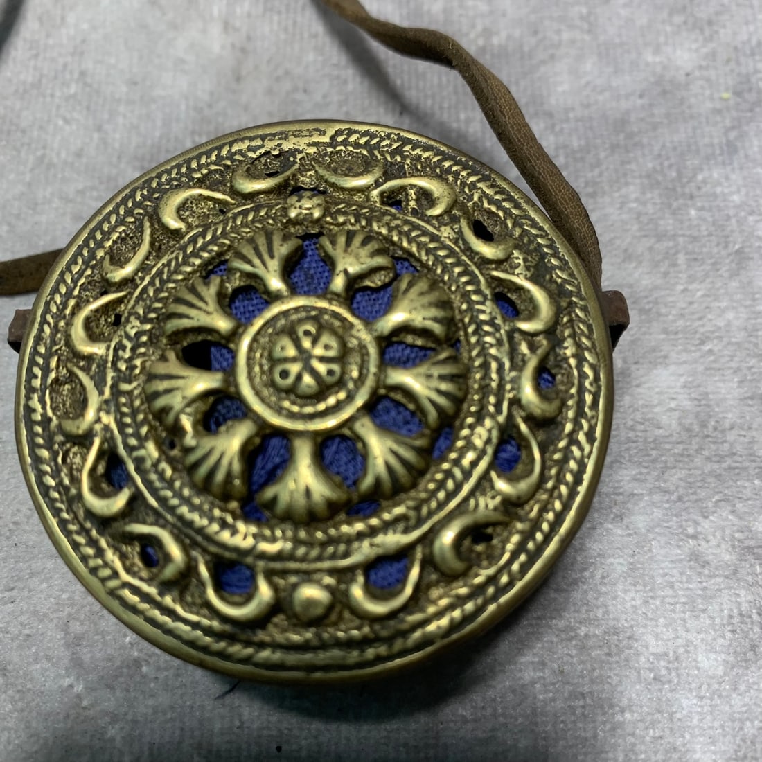TIBETAN BUDDHIST GAU BOX: Qing Dynasty; High: 1 inch; Diameter: 2.3 inch; Woodbase for picture and display only