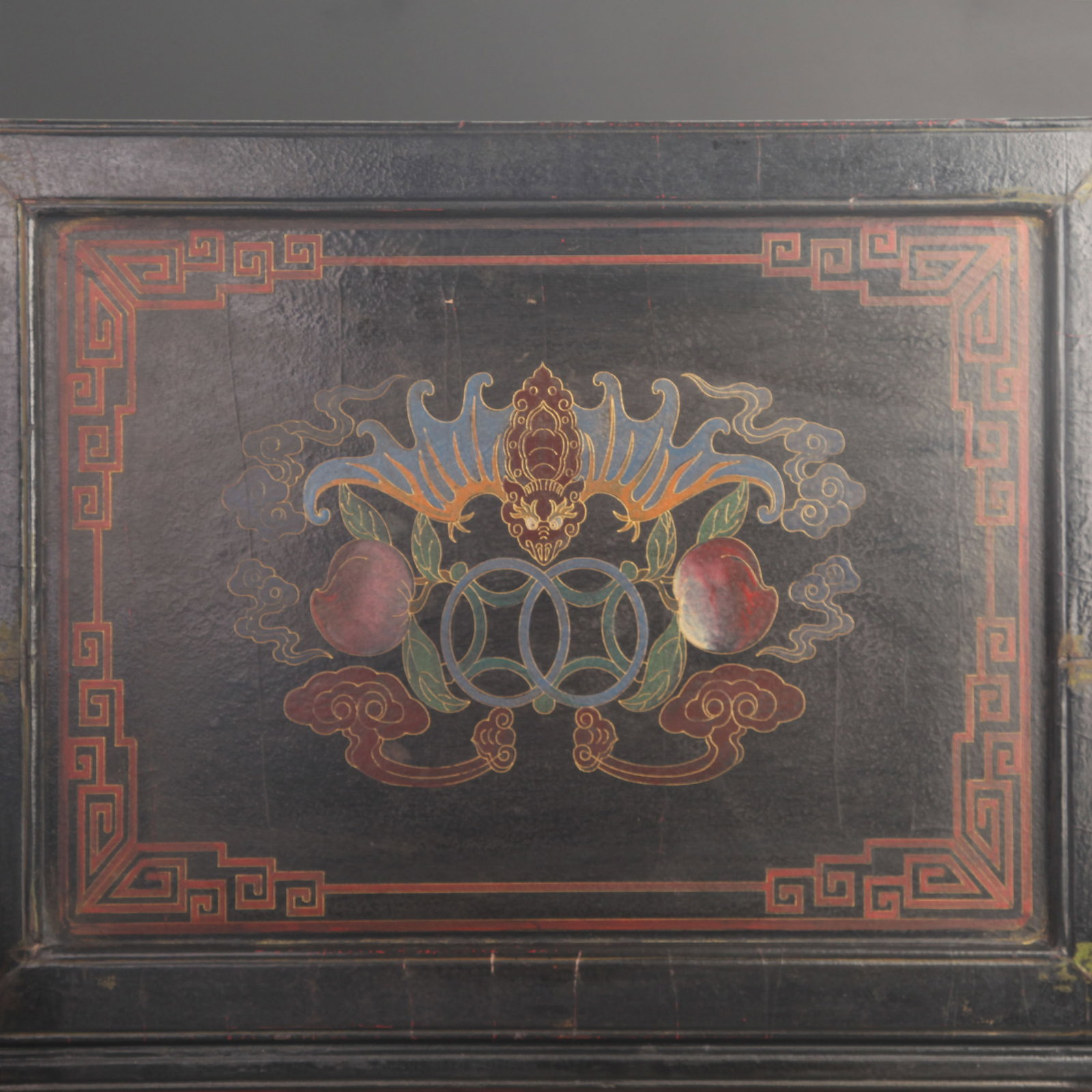 HARDWOOD FRAME WITH LACQUER GILT GOOD FORTUNE PATTERN TABLE SCREEN - 2