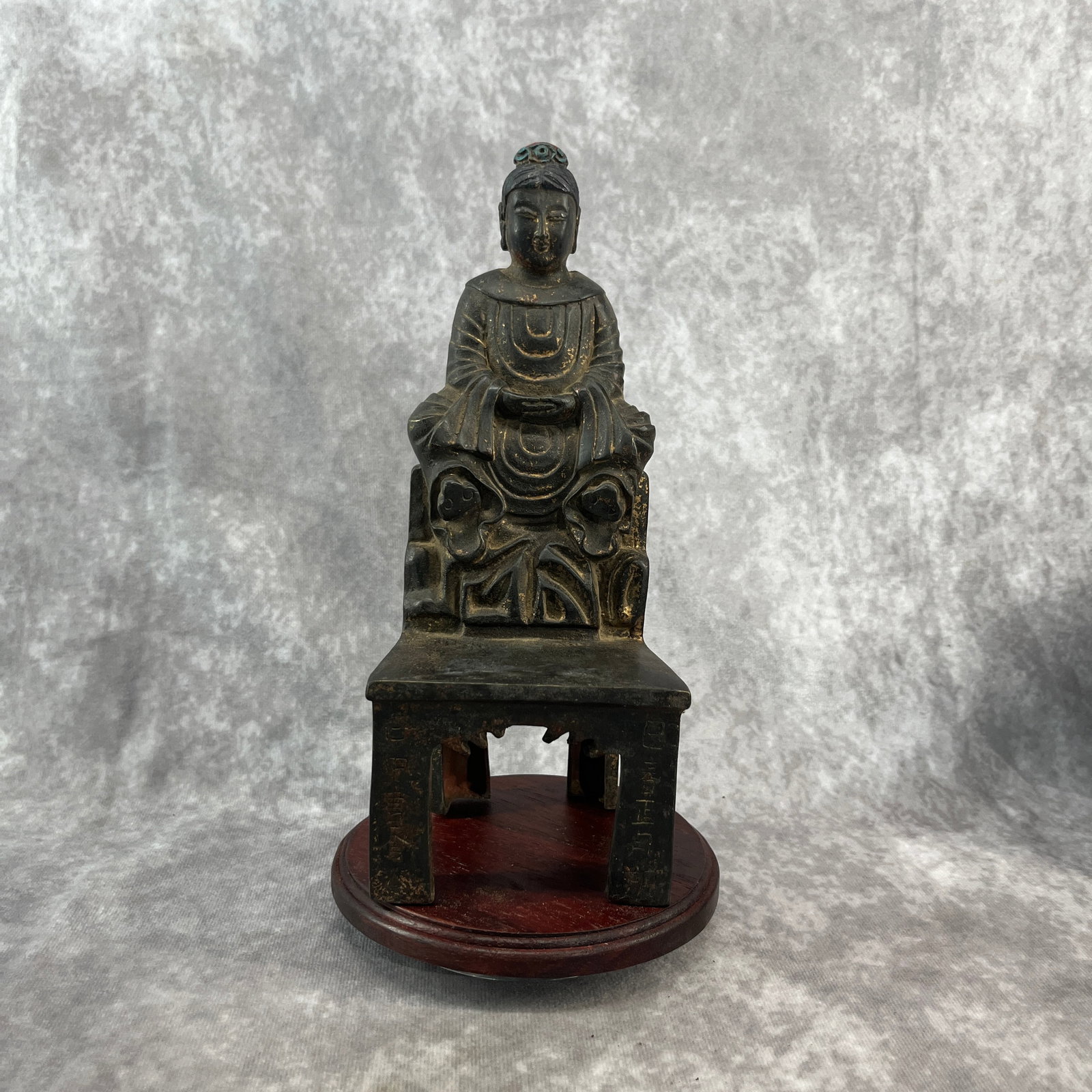 A FINE BRONZE WEI TUO (SKANDA) BODHISATTVA: 19th Century; Long: 3.8 inch; Width:3.7 inch; Heigh: 9.4 inch; Woodbase for picture and display only