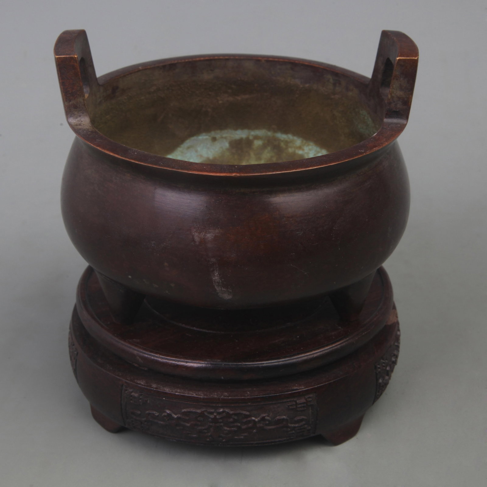 A FINE BRONZE TREE FOOT INCENSE BURNER - 2