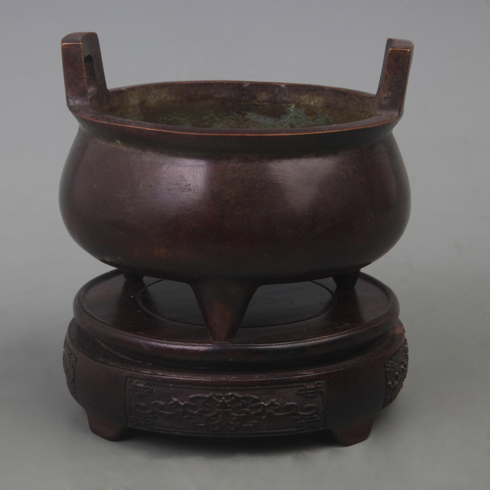 A FINE BRONZE TREE FOOT INCENSE BURNER - 3