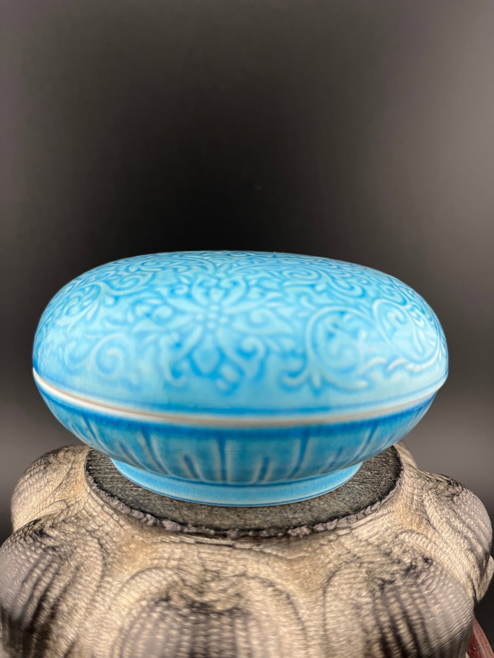 TURQUOISE COLOR GLAZED PORCELAIN SEAL PASTE BOX (1 of 6)