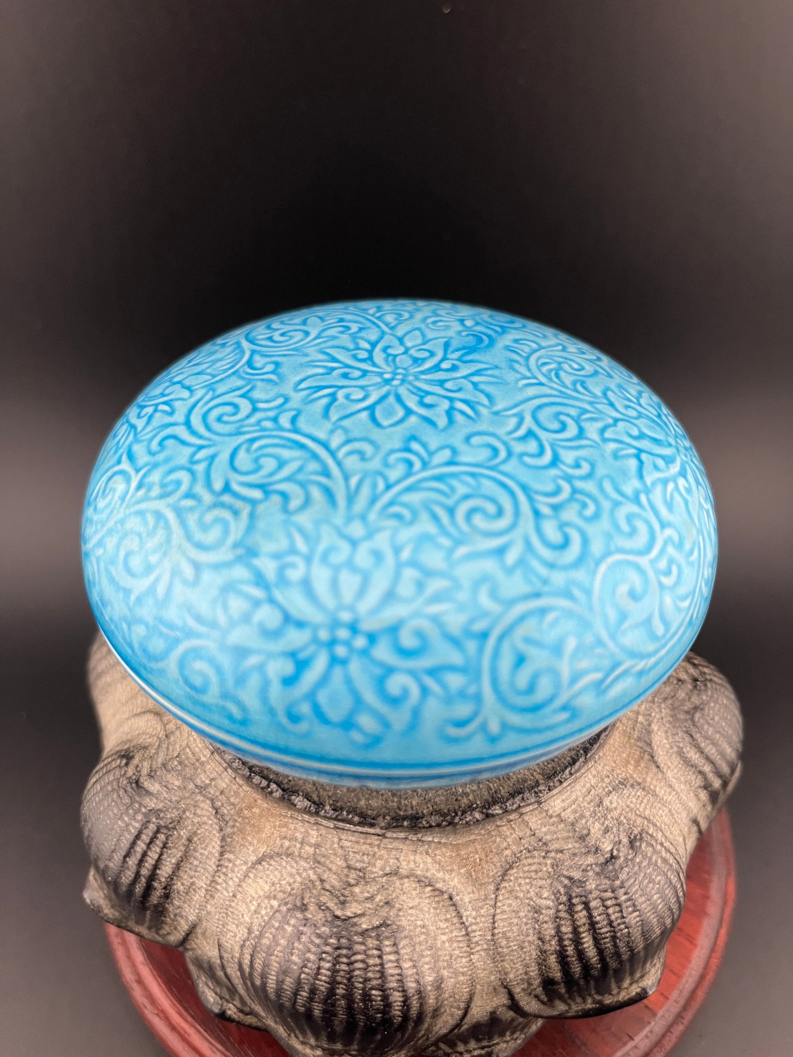 TURQUOISE COLOR GLAZED PORCELAIN SEAL PASTE BOX - 2