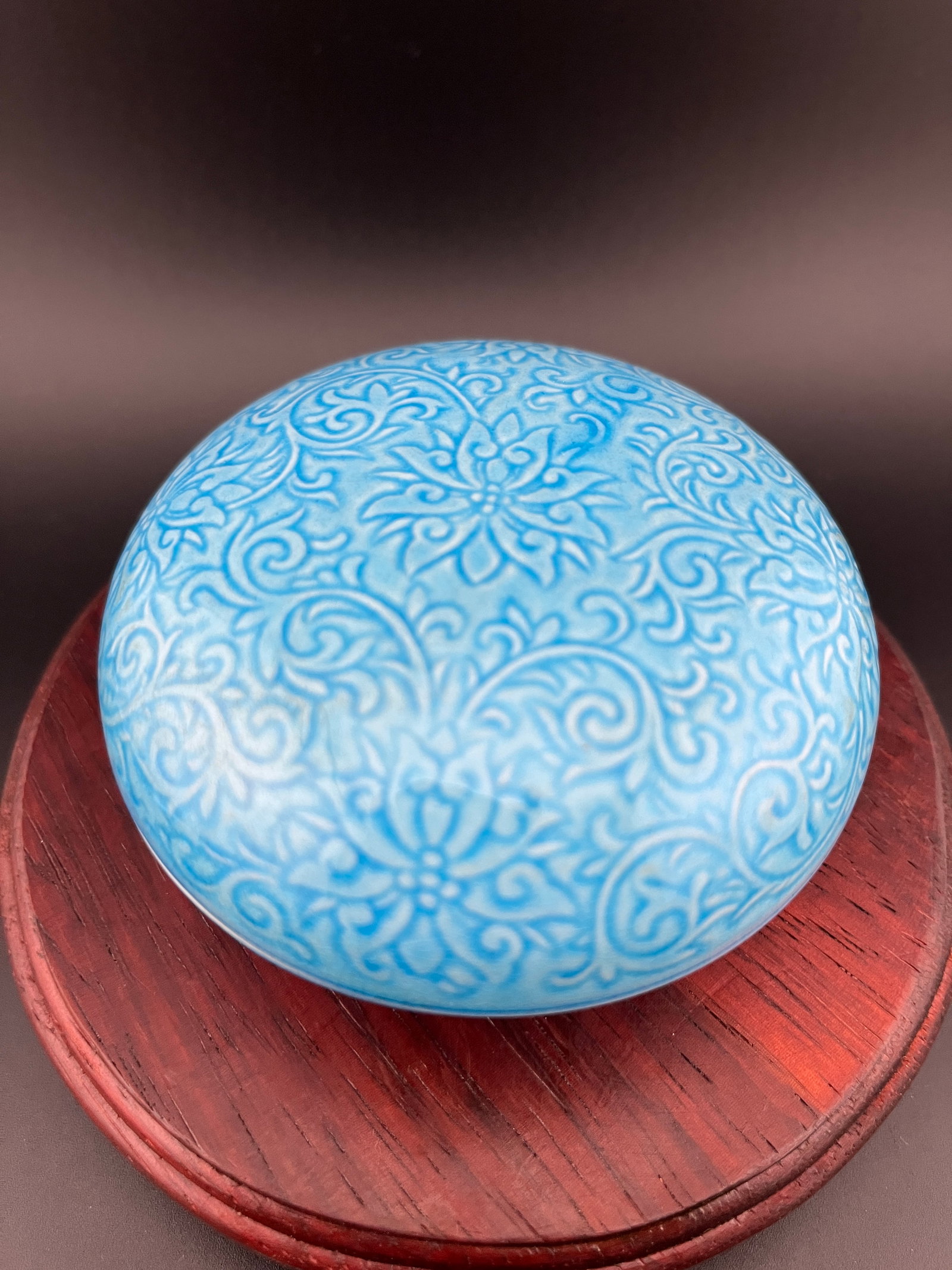 TURQUOISE COLOR GLAZED PORCELAIN SEAL PASTE BOX - 3