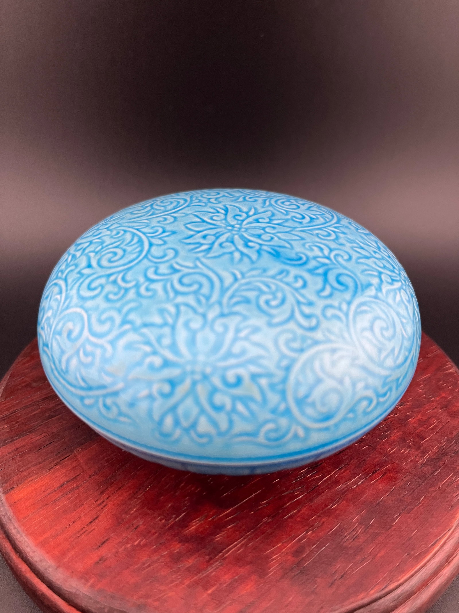 TURQUOISE COLOR GLAZED PORCELAIN SEAL PASTE BOX - 4