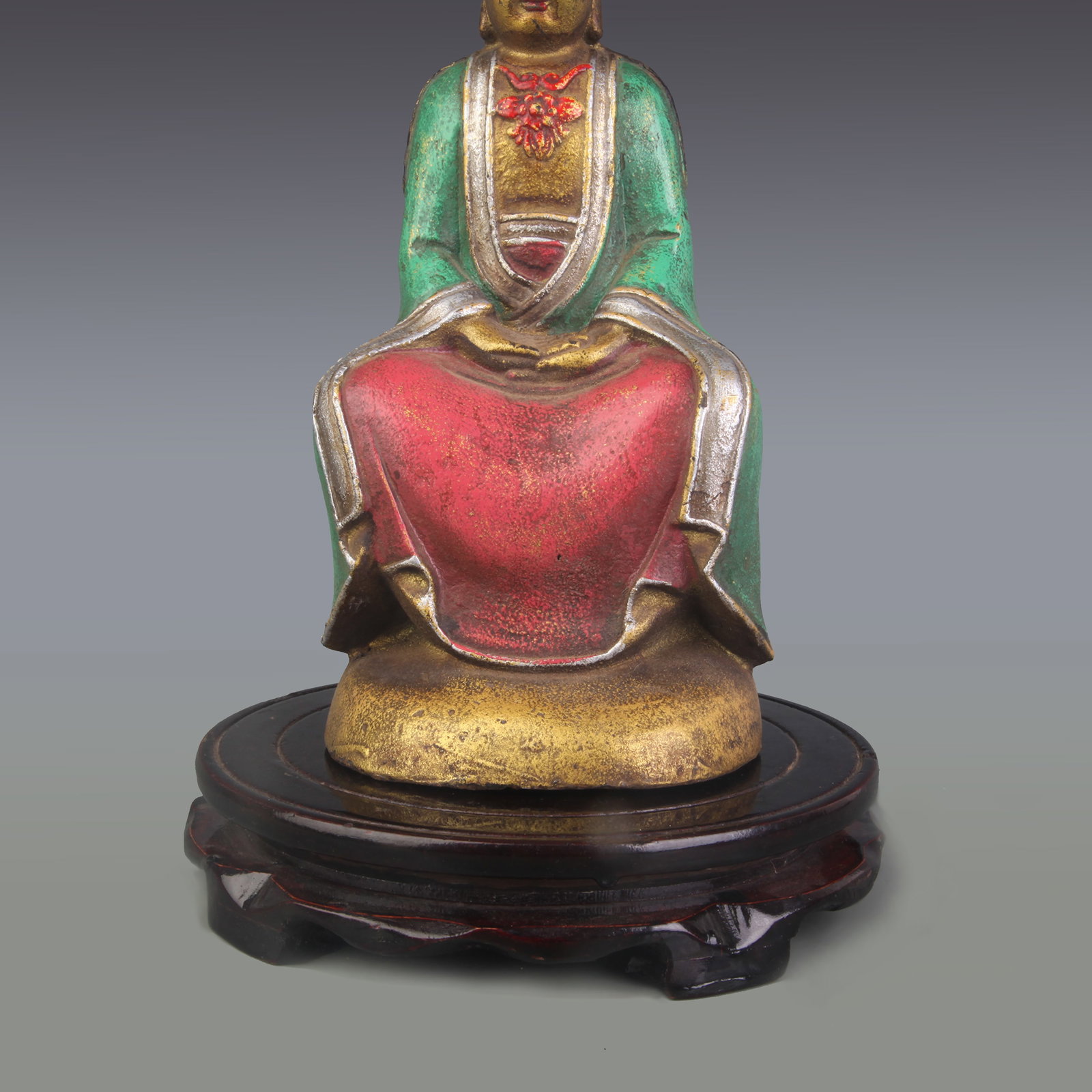 POLYCHROME GILT-BRONZE CROWNED BUDDHA - 3