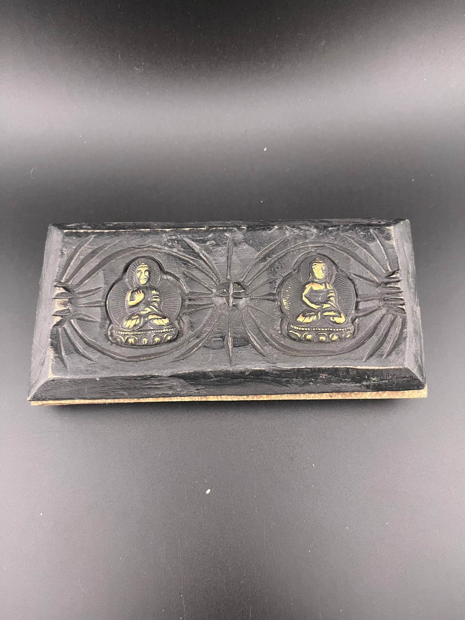 A FINE TIBETAN BUDDHIST PRAYER BOOKS: Qing Dynasty; Long: 5.9 inch; Width:2.8 inch; Heigh: 1.2 inch; Woodbase for picture and display only