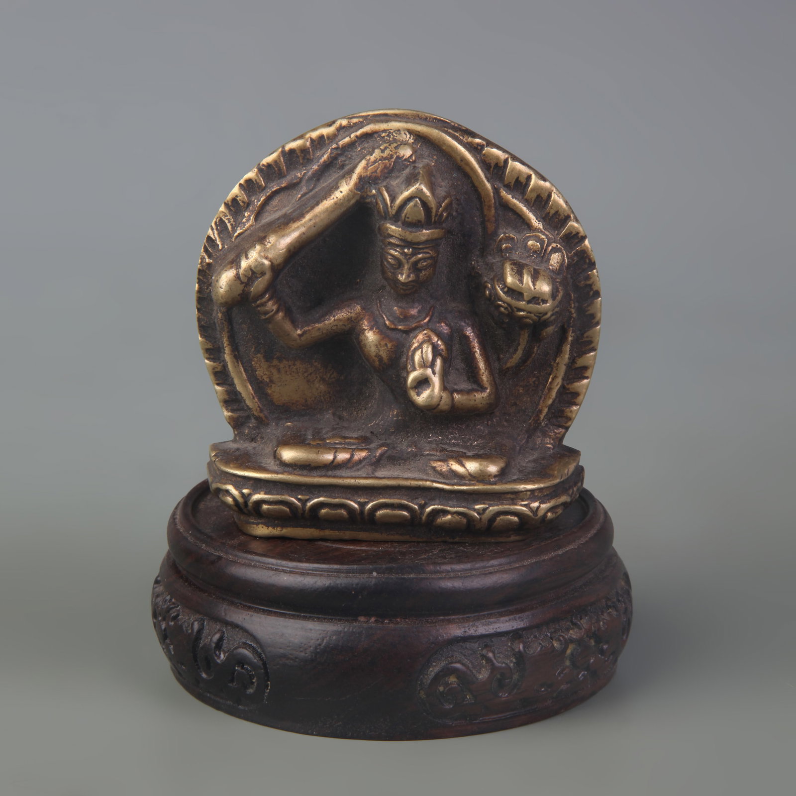 A SMALL TIBETAN BUDDHIST FIGURE: Qing Dynasty; High: 2.6 inch; Woodbase for picture and display only