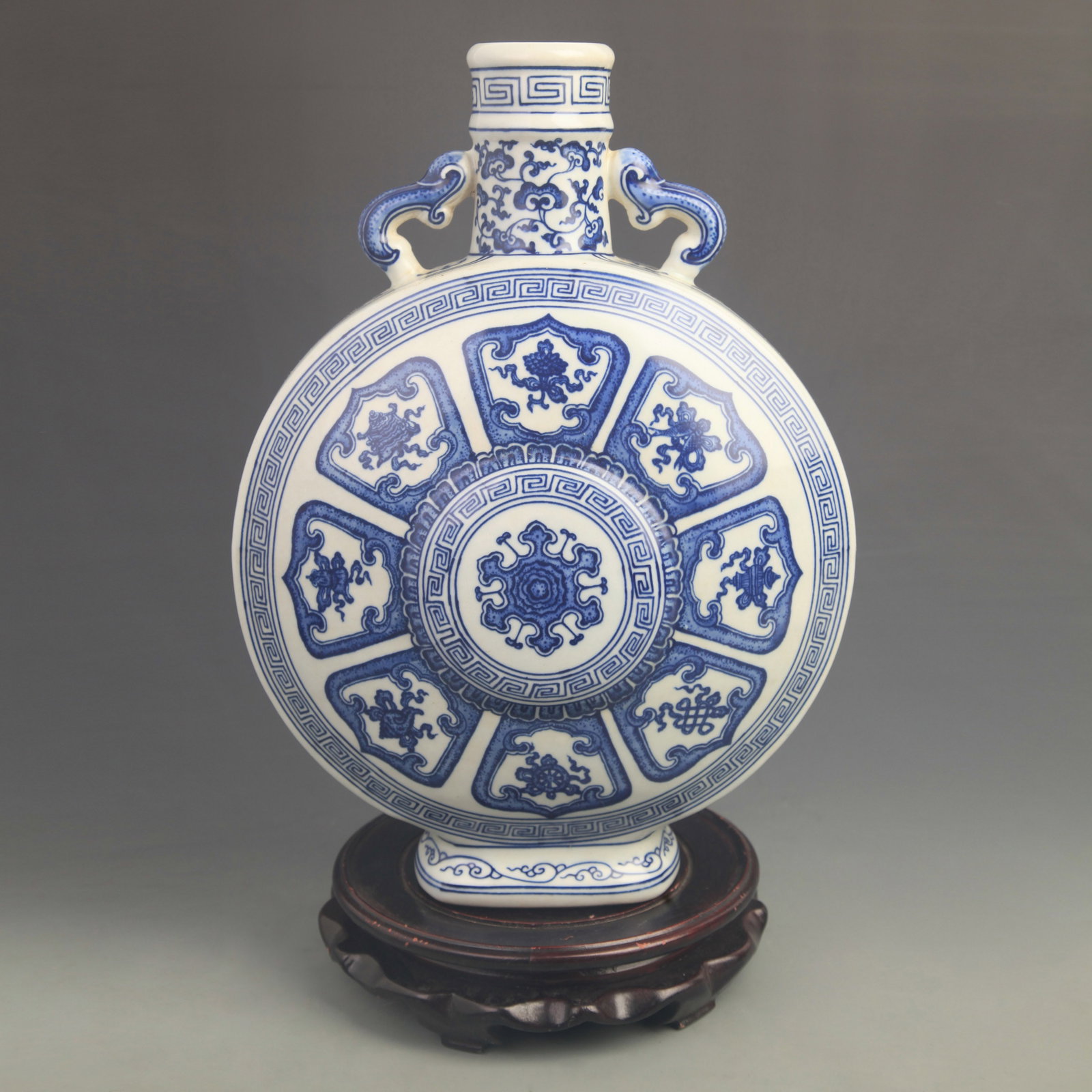 A BLUE AND WHITE EIGHT TREASURES MOON FLASK (1 of 5)