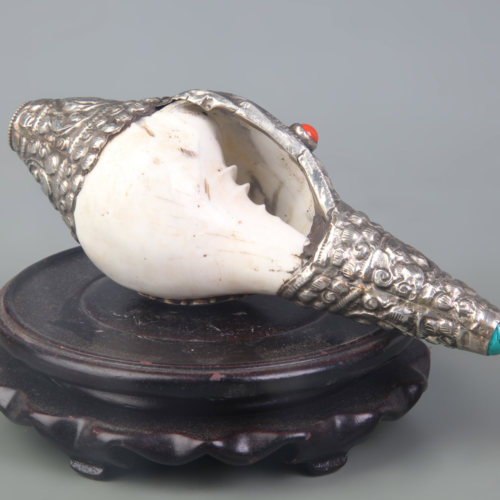 A TIBETAN BUDDHIST RITUAL CONCH SHELL - 6