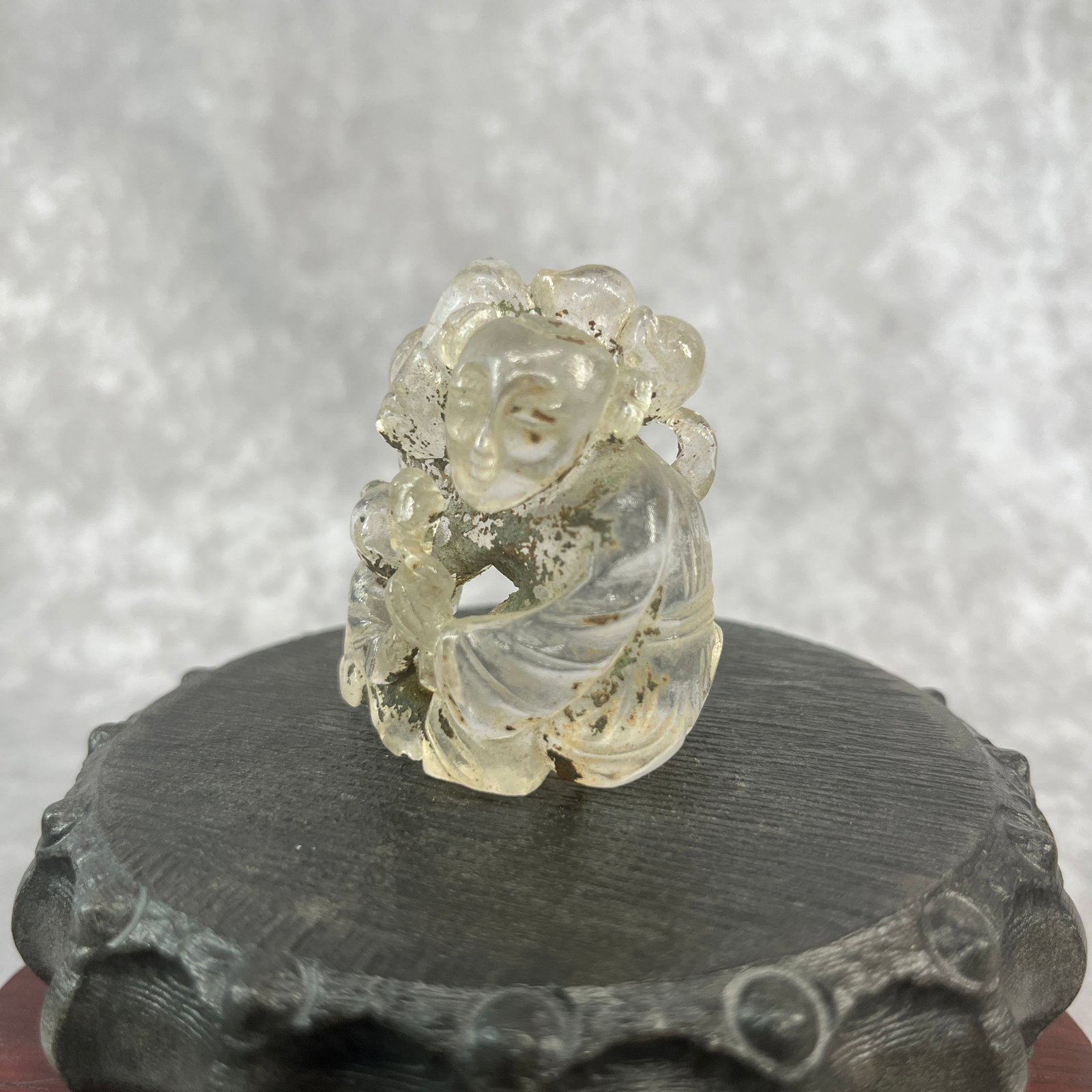 A FINE CLEAR QUARTZ BOY PLAYING FIGURE - 6