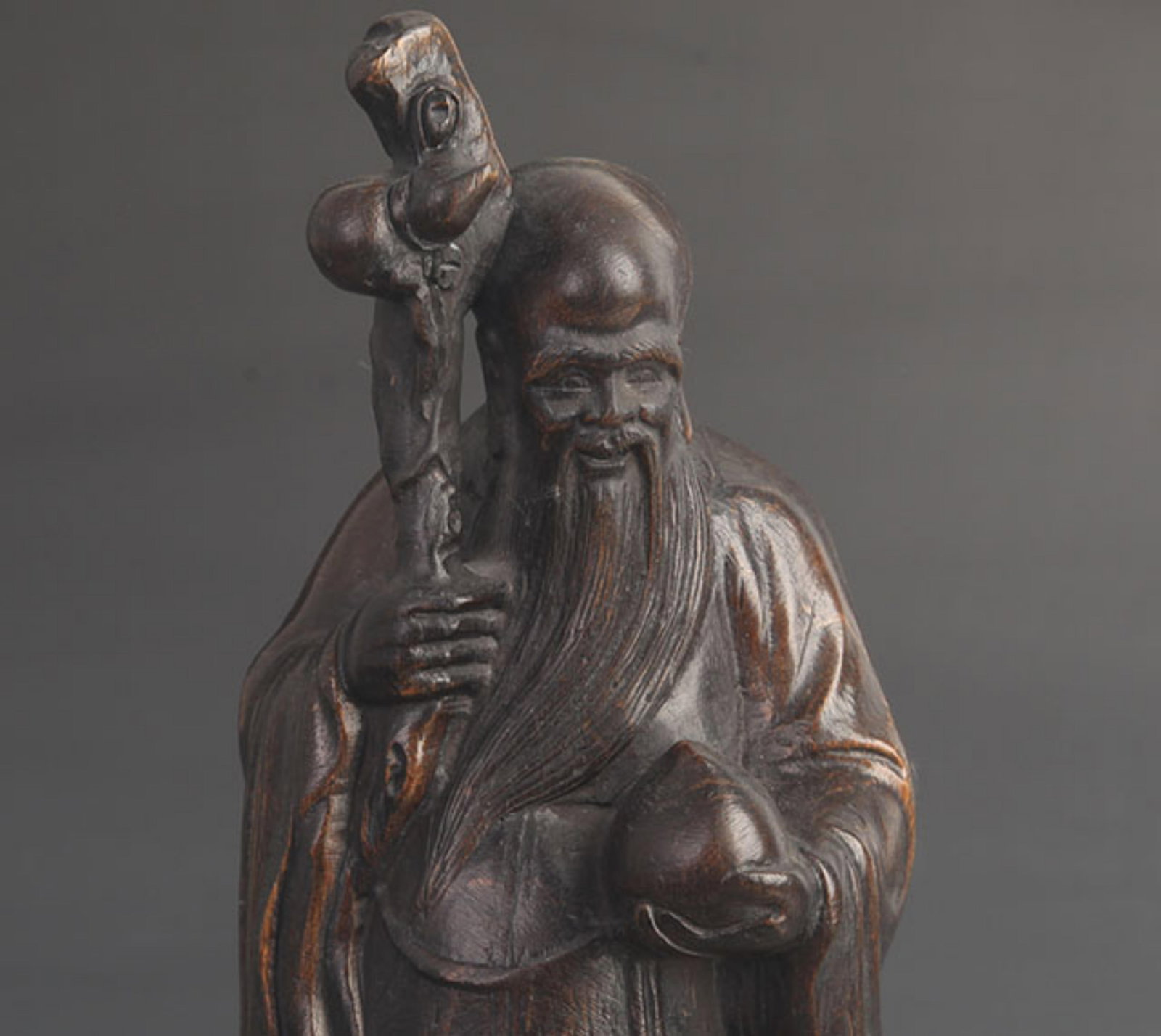 BAMBOO ROOT CARVED LONGEVITY DEITY STATUE - 2