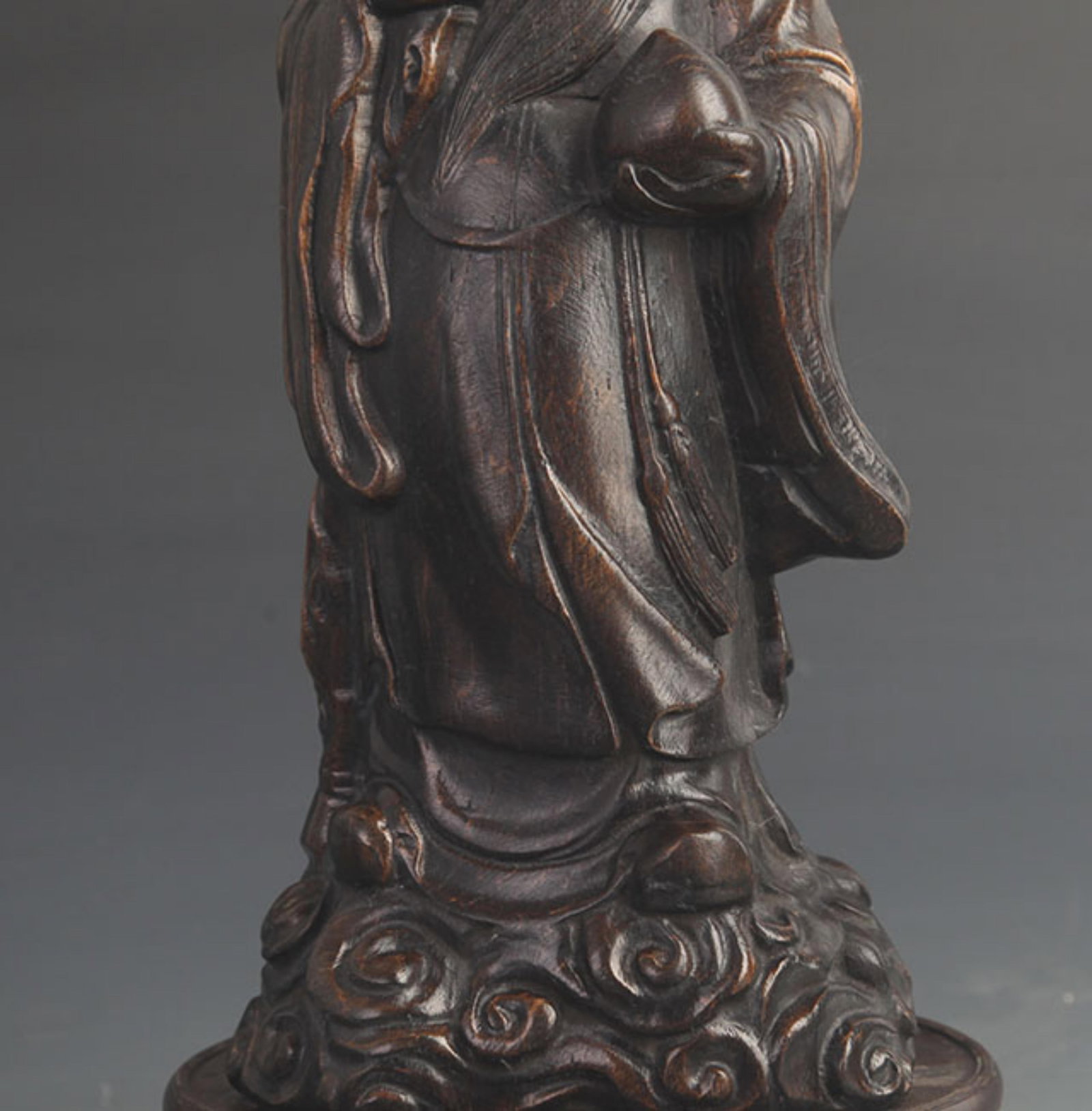 BAMBOO ROOT CARVED LONGEVITY DEITY STATUE - 3