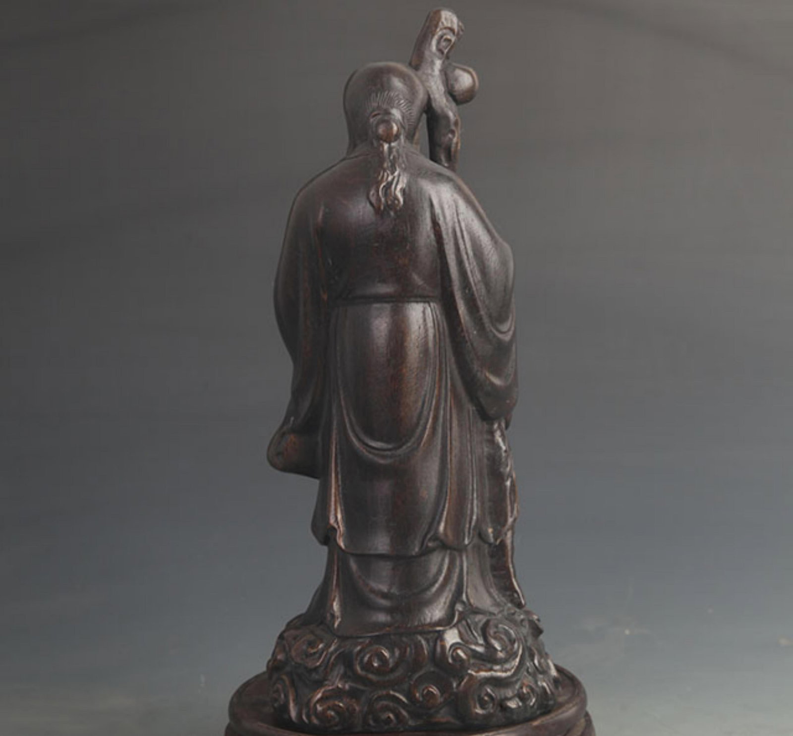 BAMBOO ROOT CARVED LONGEVITY DEITY STATUE - 4