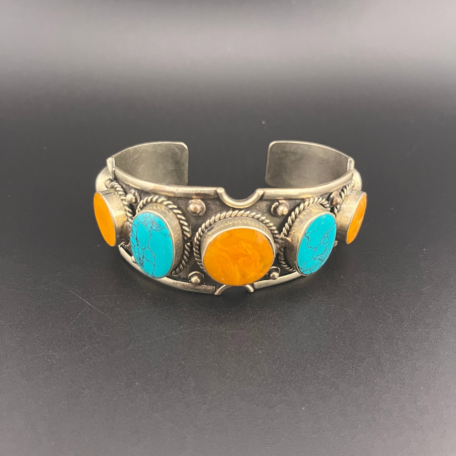 WHITE BRONZE BRACELETS SET WITH GEMSTONES: Modern; Long: 3.2 inch; Width:2.1 inch; Heigh: 1.2 inch; Woodbase for picture and display only