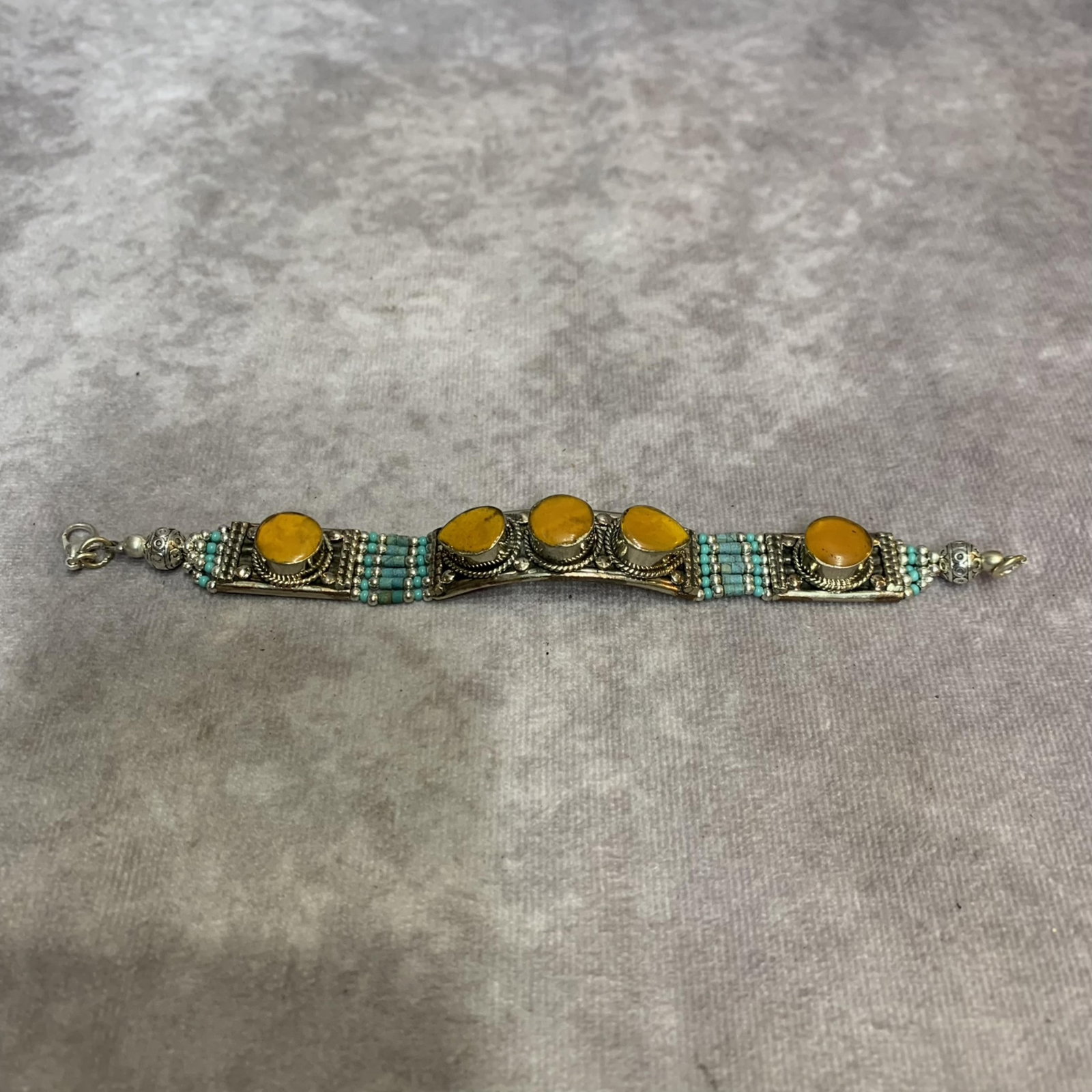 WHITE BRONZE BRACELETS SET WITH GEMSTONES: Qing Dynasty; Long: 5.7 inch; Width: 0.5 inch; Diameter: 2.2 inch ; Woodbase for picture and display only