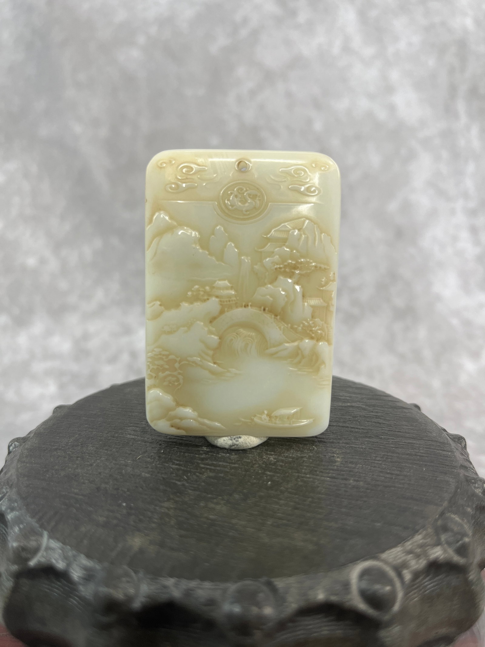 A FINE HETIAN CELADON JADE PENDANT WITH LANDSCAPING PATTERN (1 of 6)