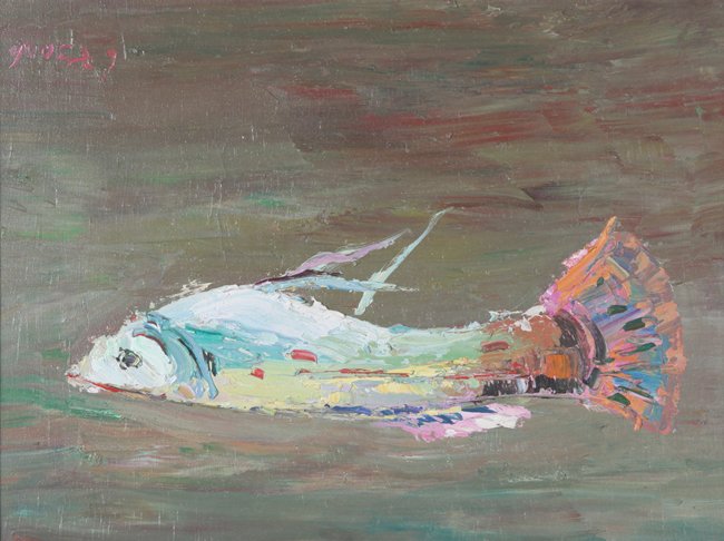 A LIANG BO OIL PAINTING: The Fish, 11.8" X 15.7"