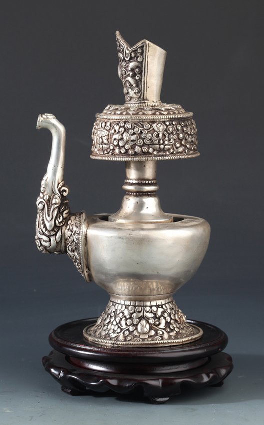A RARE TIBETAN RELIGIOUS CANDLESTICKS: Qing Dynasty, H: 8.3" X W:4.3"