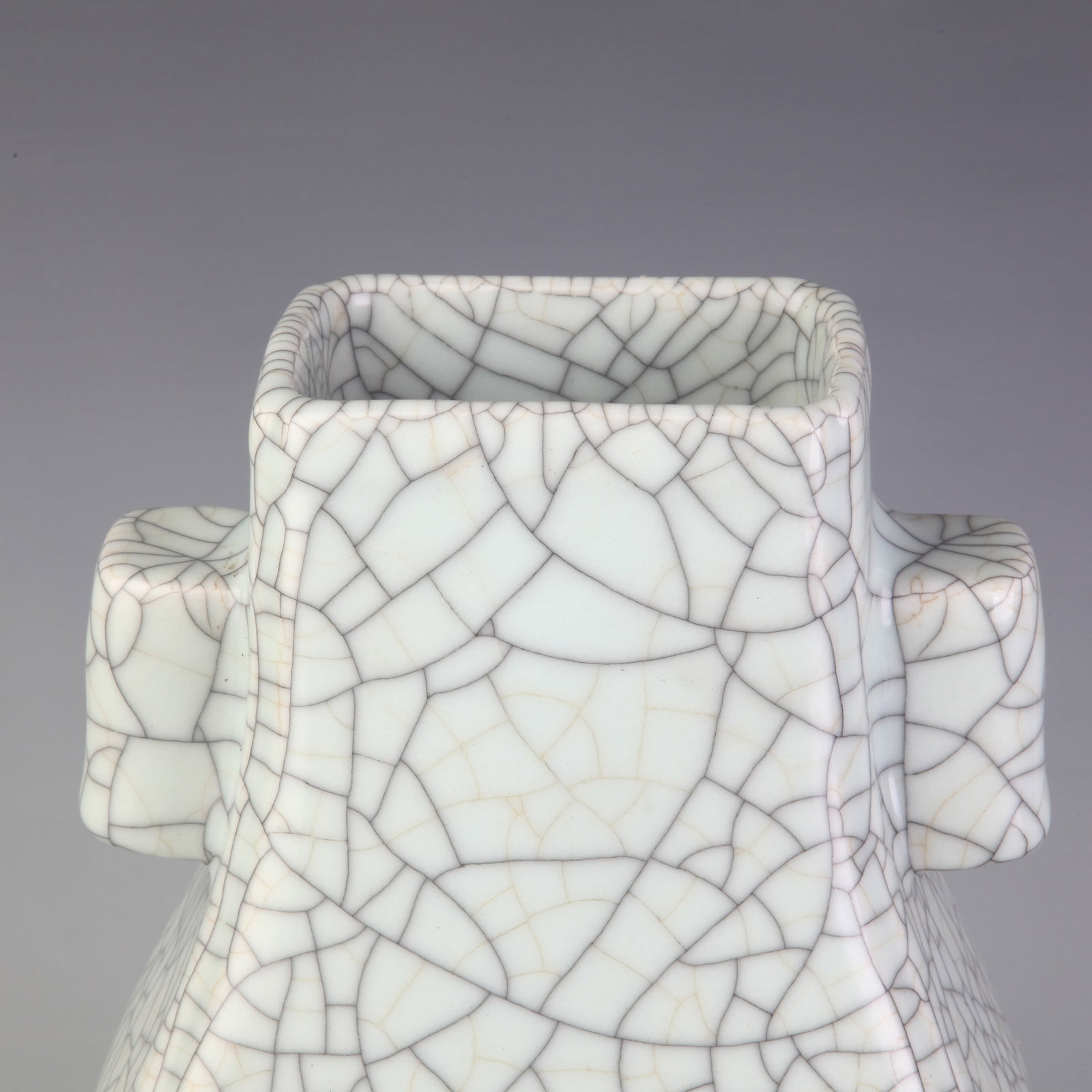 GE GLAZE SQUARE VASE WITH VERTICAL EARS - 2