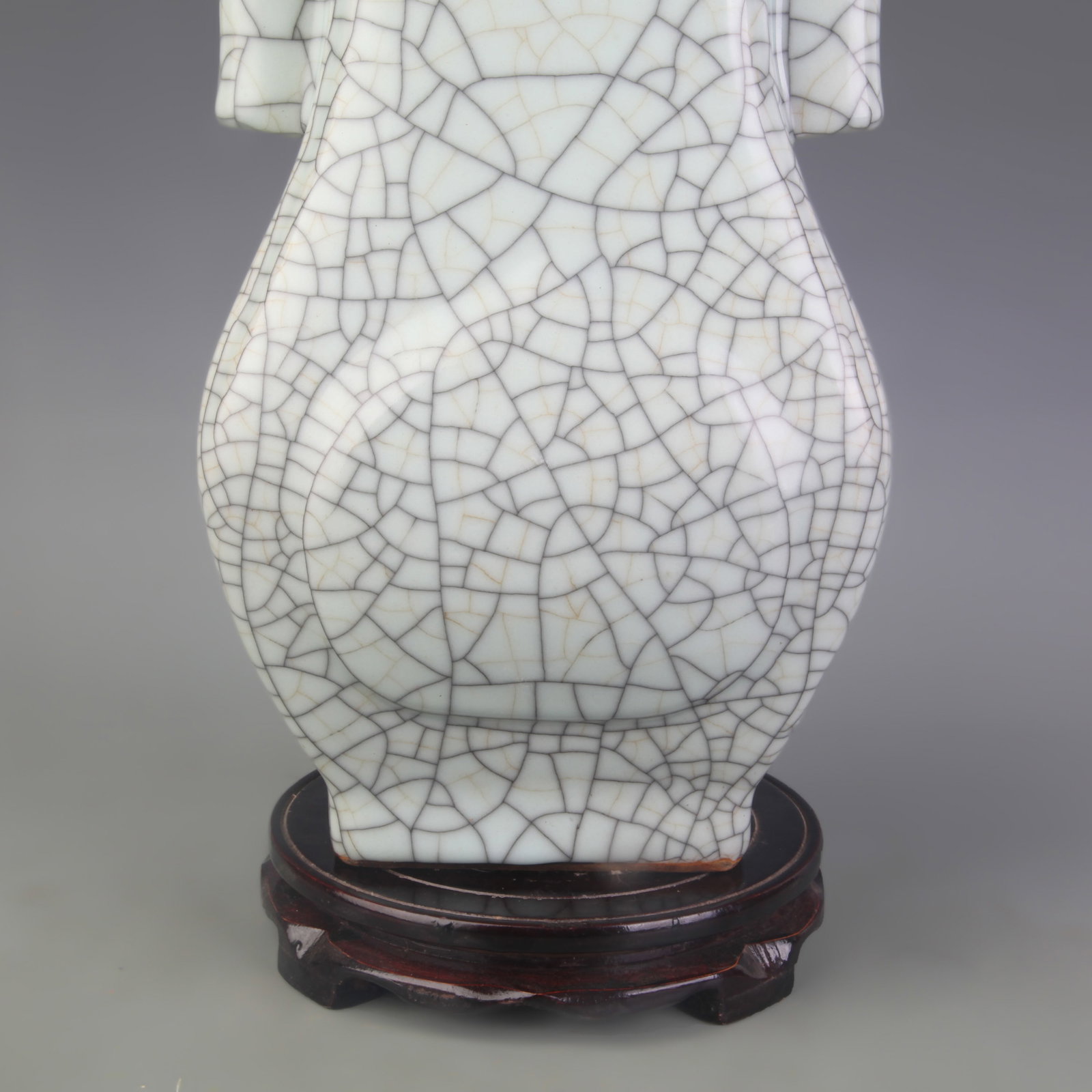 GE GLAZE SQUARE VASE WITH VERTICAL EARS - 3