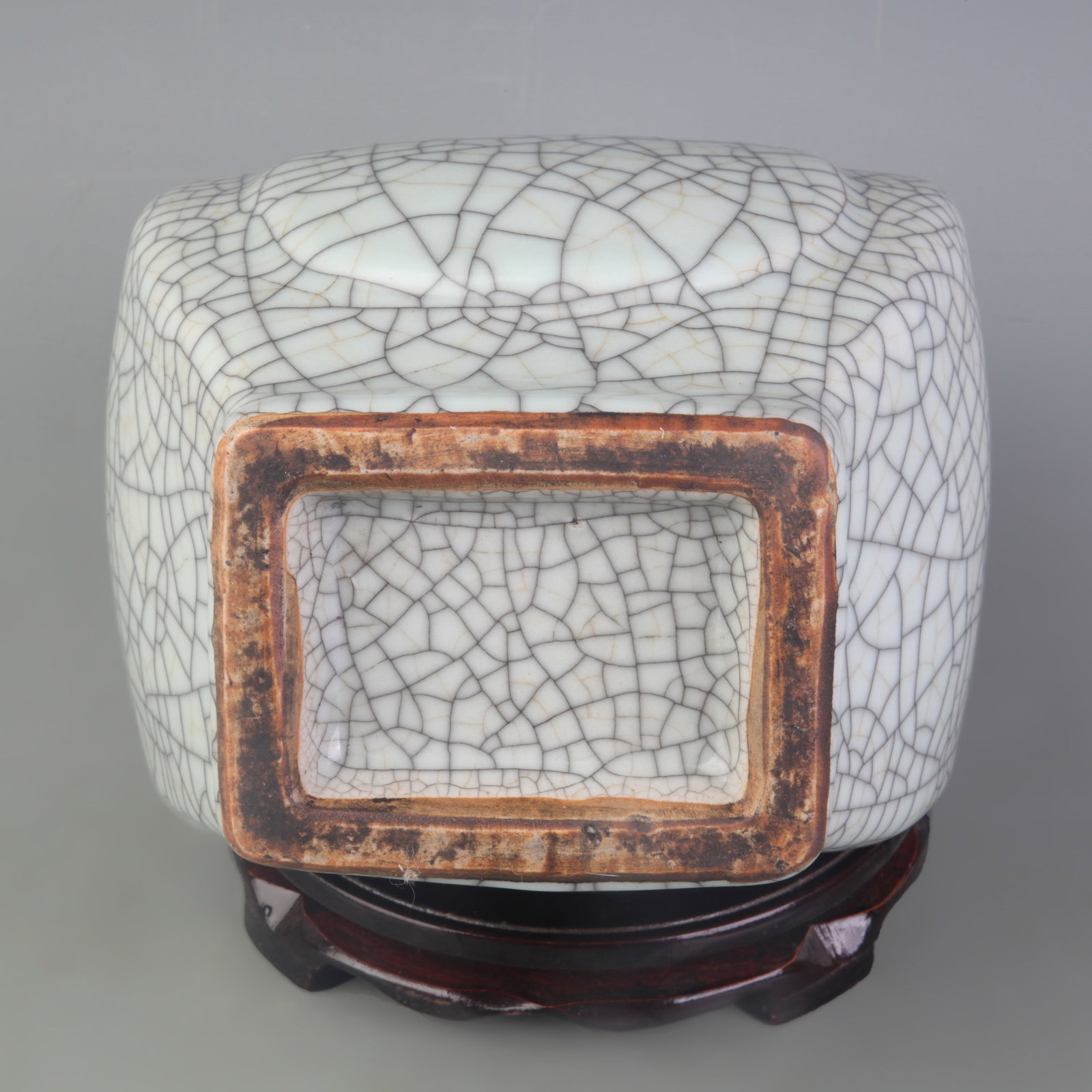 GE GLAZE SQUARE VASE WITH VERTICAL EARS - 5