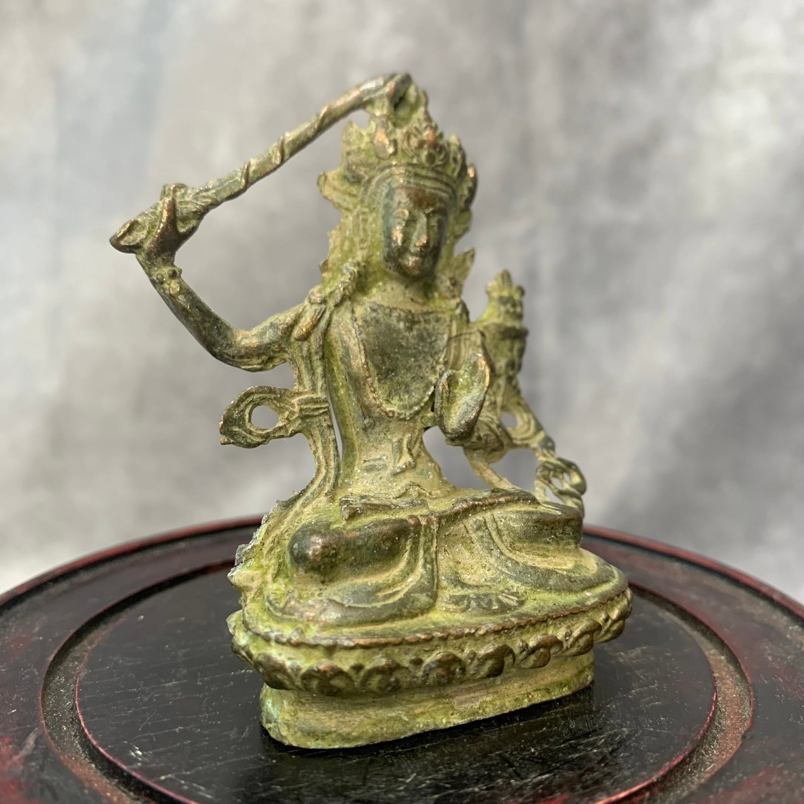 SMALL BRONZE MANJUSRI BUDDHA STATUE - 7