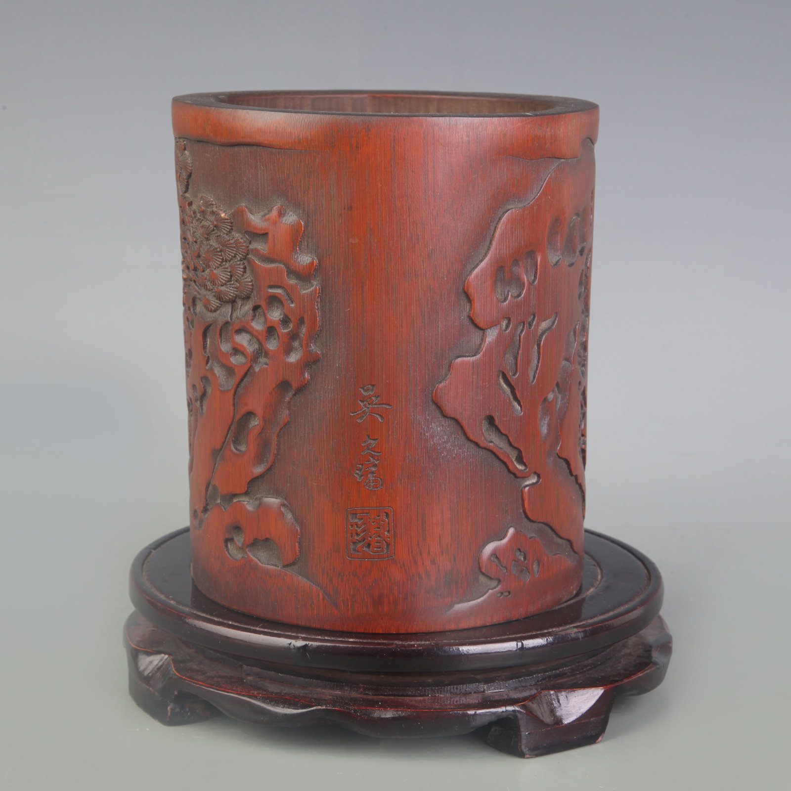 A CARVED BAMBOO BRUSH POT - 4