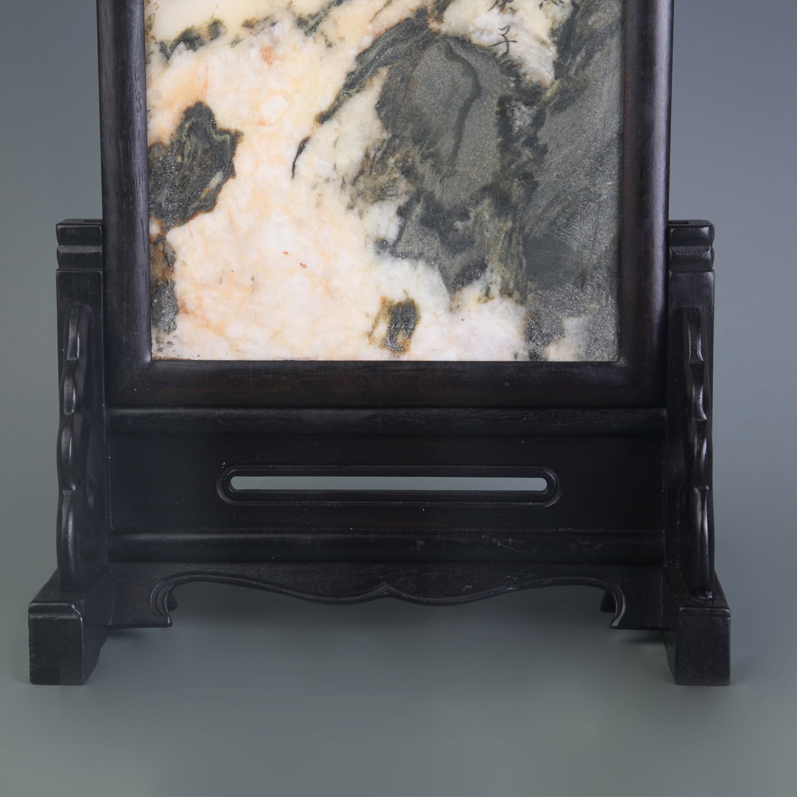 A HARDWOOD TABLE SCREEN WITH MARBLE INLAY - 3