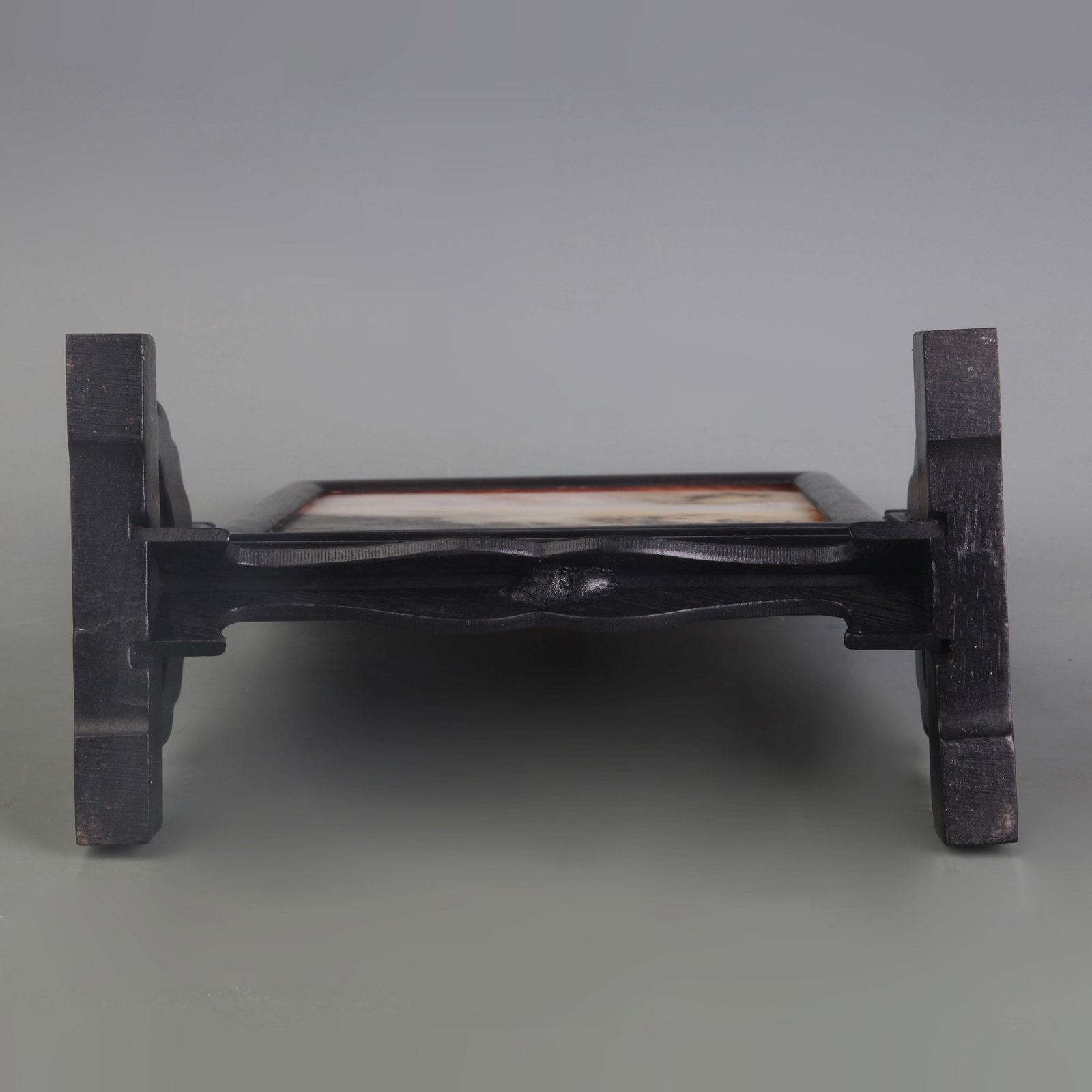 A HARDWOOD TABLE SCREEN WITH MARBLE INLAY - 5