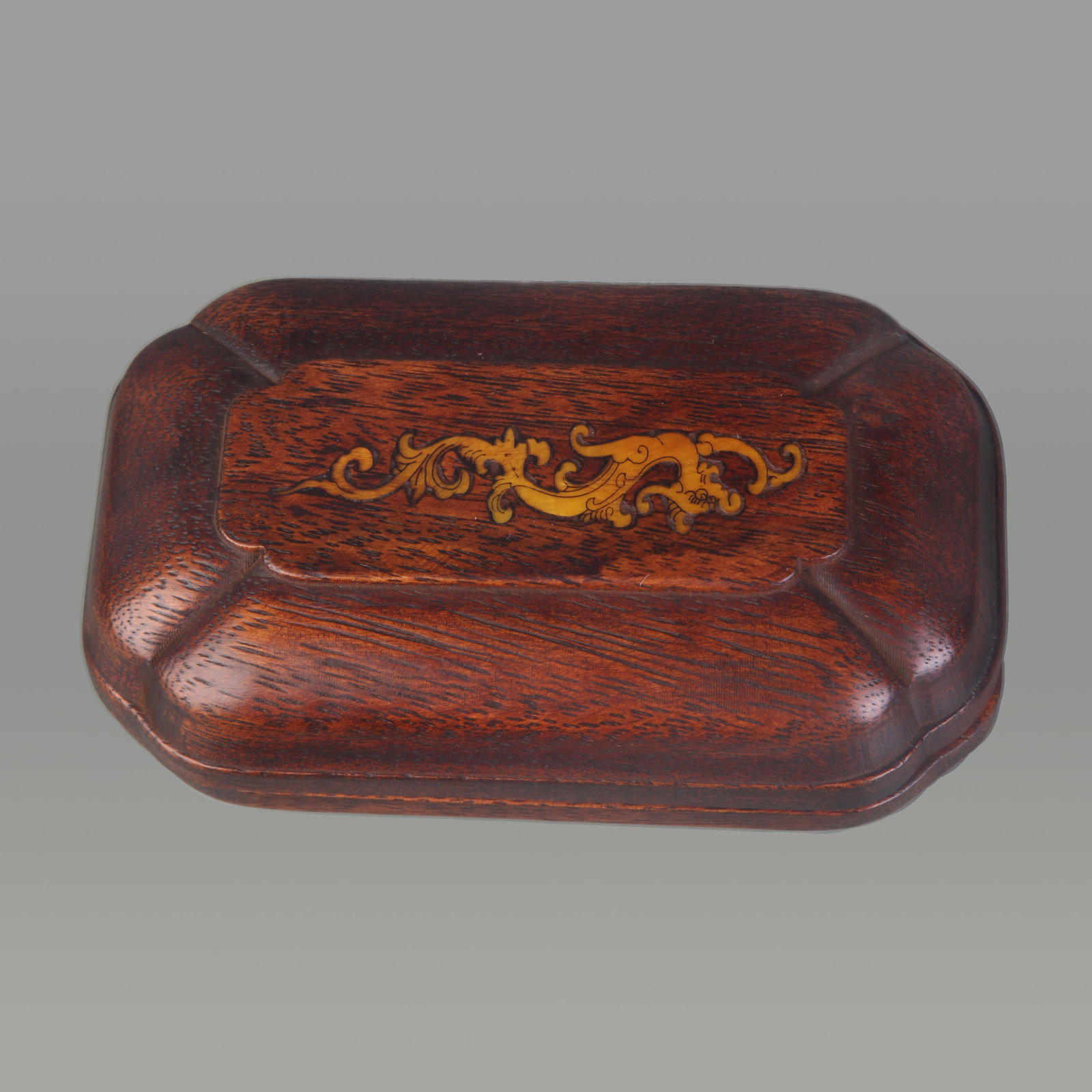 REDWOOD INLAID MOTHER-OF-PEARL EYEGLASS CASE: Modern; Long: 5.8 inch; Width: 3.5 inch; High: 2.2 inch; Wooden base for picture and display only.