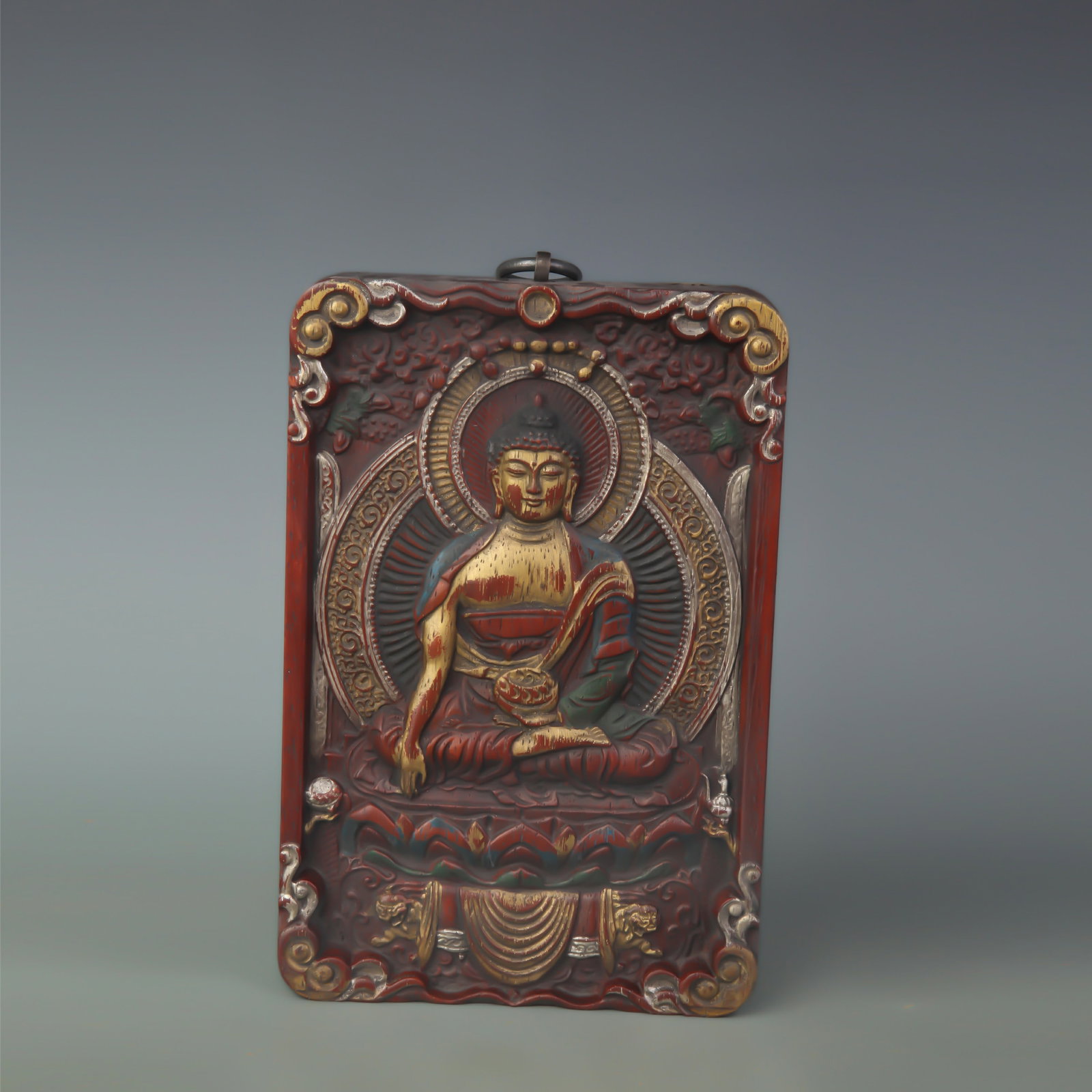 A CAMPHOR WOOD CARVED HANGING PANEL OF SHAKYAMUNI (1 of 5)
