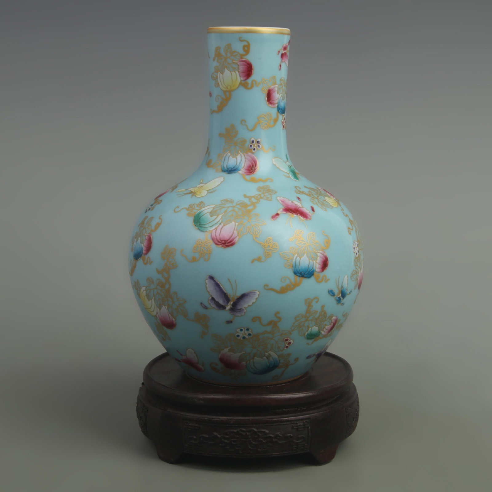 BLUE GROUND BUTTERFLY PATTERN ROUND PORCELAIN BOTTLE - 4