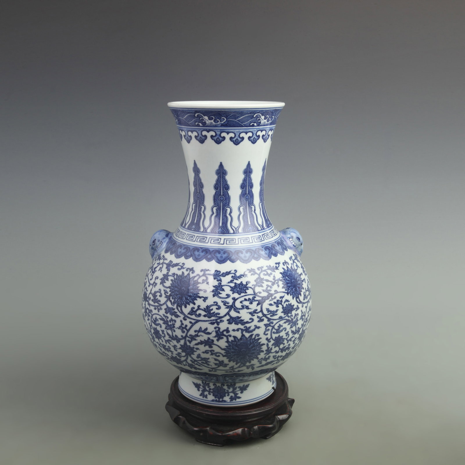 BLUE AND WHITE FLOWER PATTERN PORCELAIN VASE - 4