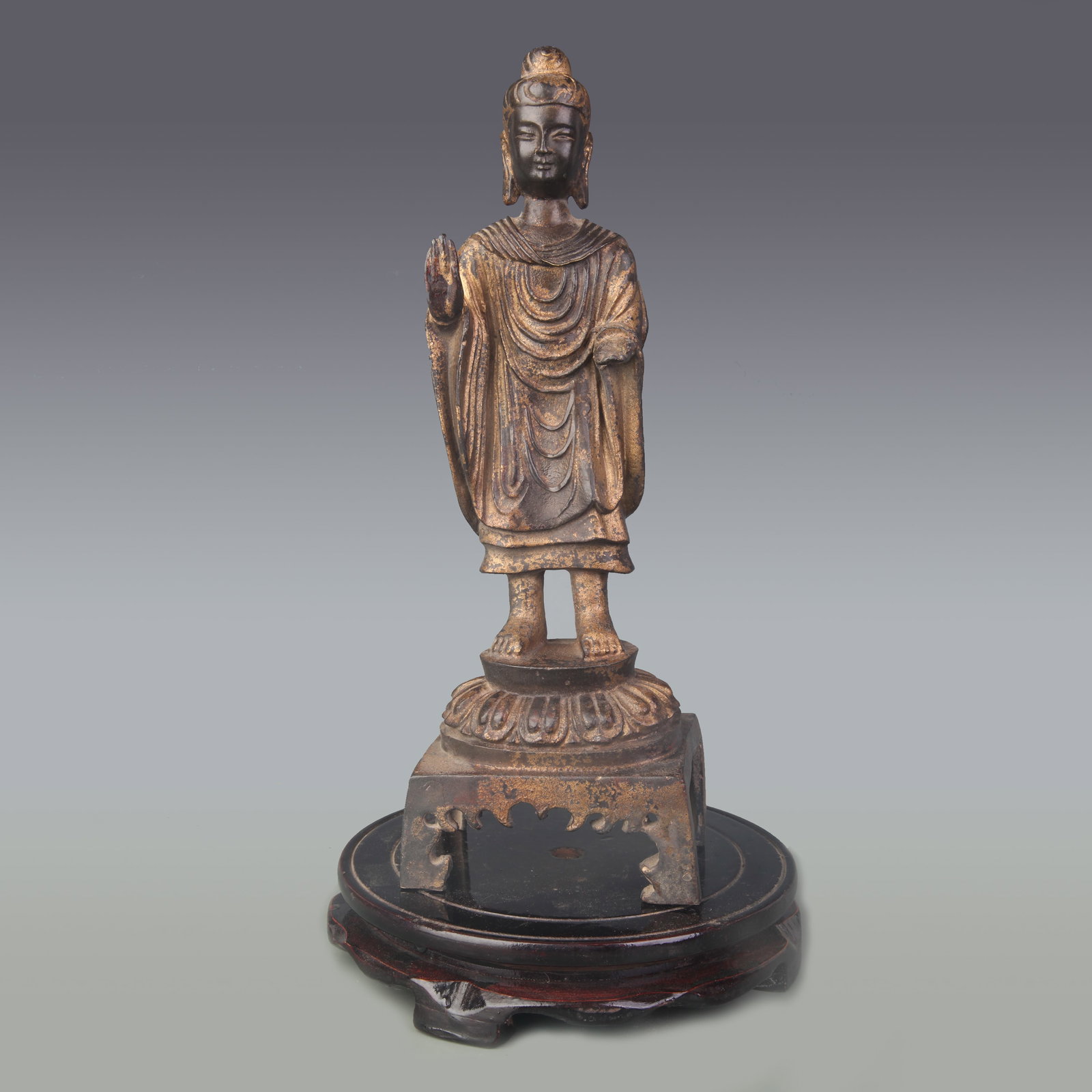 BRONZE ARCHAIC-STYLE BRONZE STANDING BUDDHA (1 of 5)